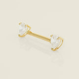 14K Solid Gold CZ Double Heart Straight Barbell – Anygolds