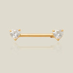 14K Solid Gold CZ Double Heart Straight Barbell – Anygolds
