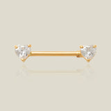 14K Solid Gold CZ Double Heart Straight Barbell – Anygolds