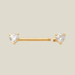 14K Solid Gold CZ Double Heart Straight Barbell – Anygolds