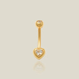 14K Solid Gold Bezel Heart Curved Barbell – Anygolds