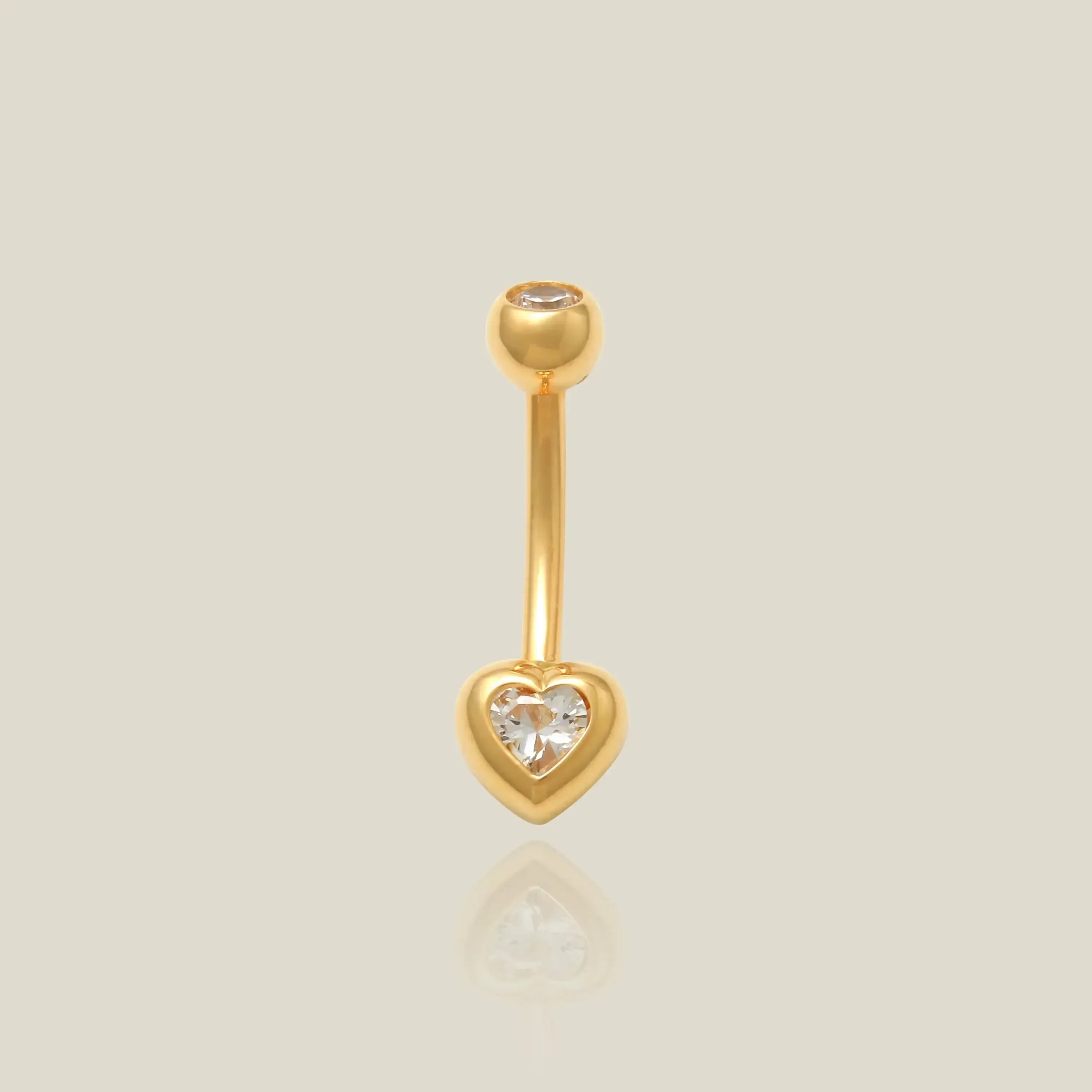 14K Solid Gold Bezel Heart Curved Barbell – Anygolds