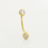14K Solid Gold Double CZ Curved Barbell – Anygolds