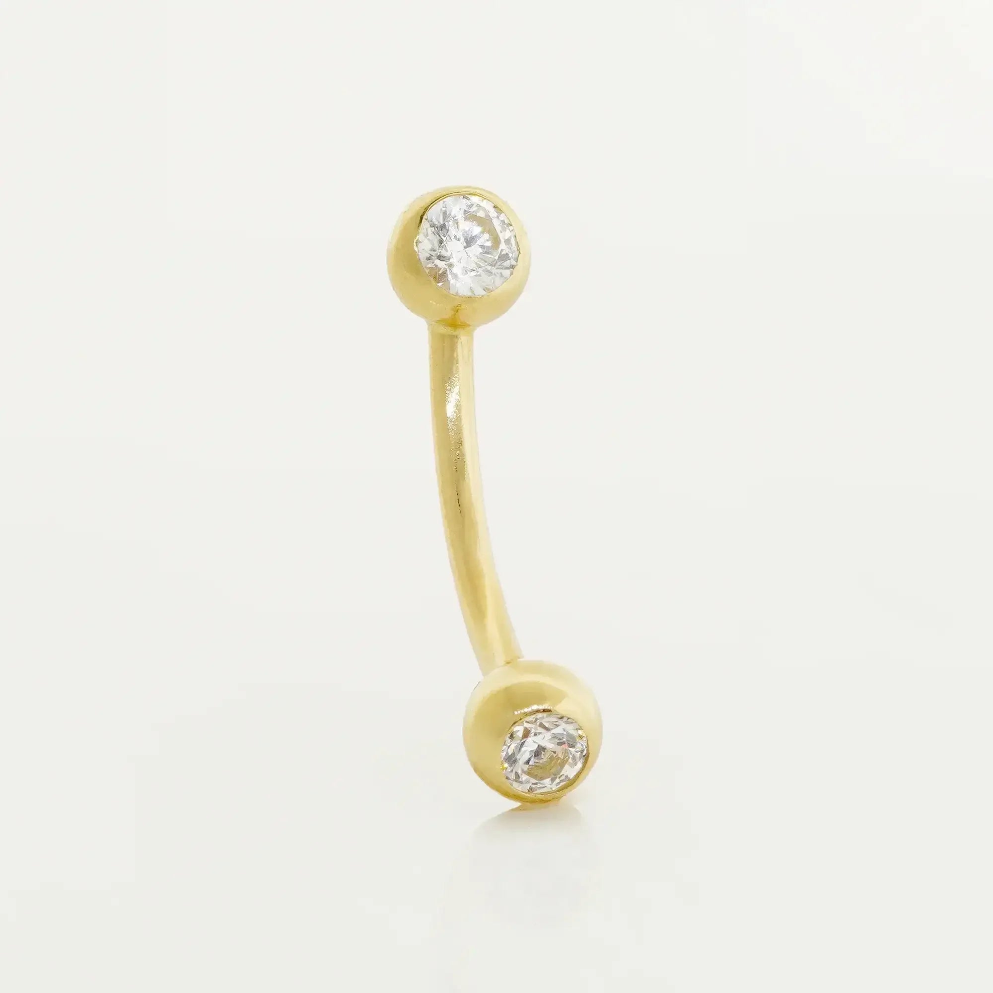 14K Solid Gold Double CZ Curved Barbell – Anygolds