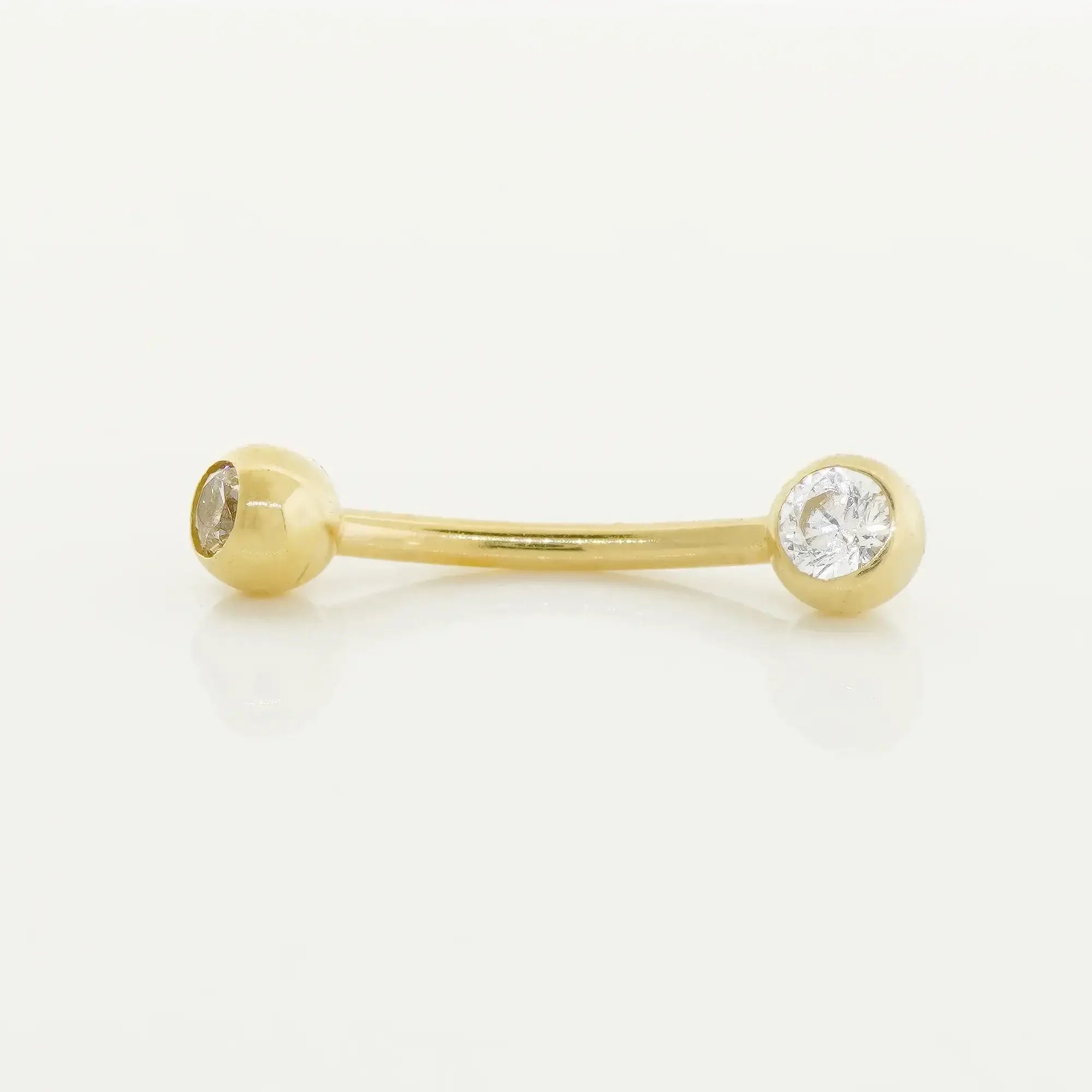 14K Solid Gold Double CZ Curved Barbell – Anygolds