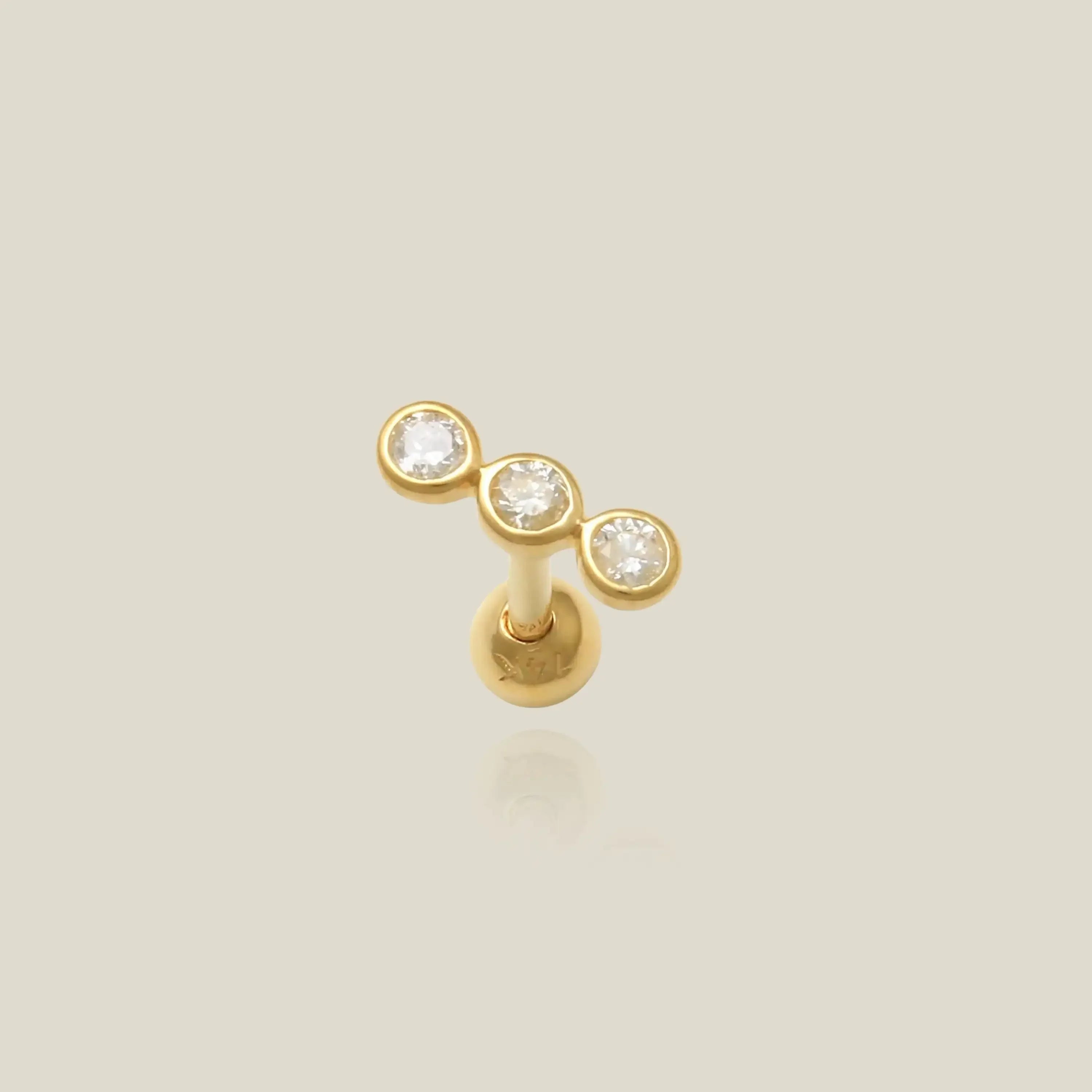 14K Solid Gold Round Trio Diamond Stud – Anygolds