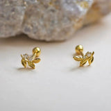 14K Solid Gold Diamond Olive Leaf Stud – Anygolds