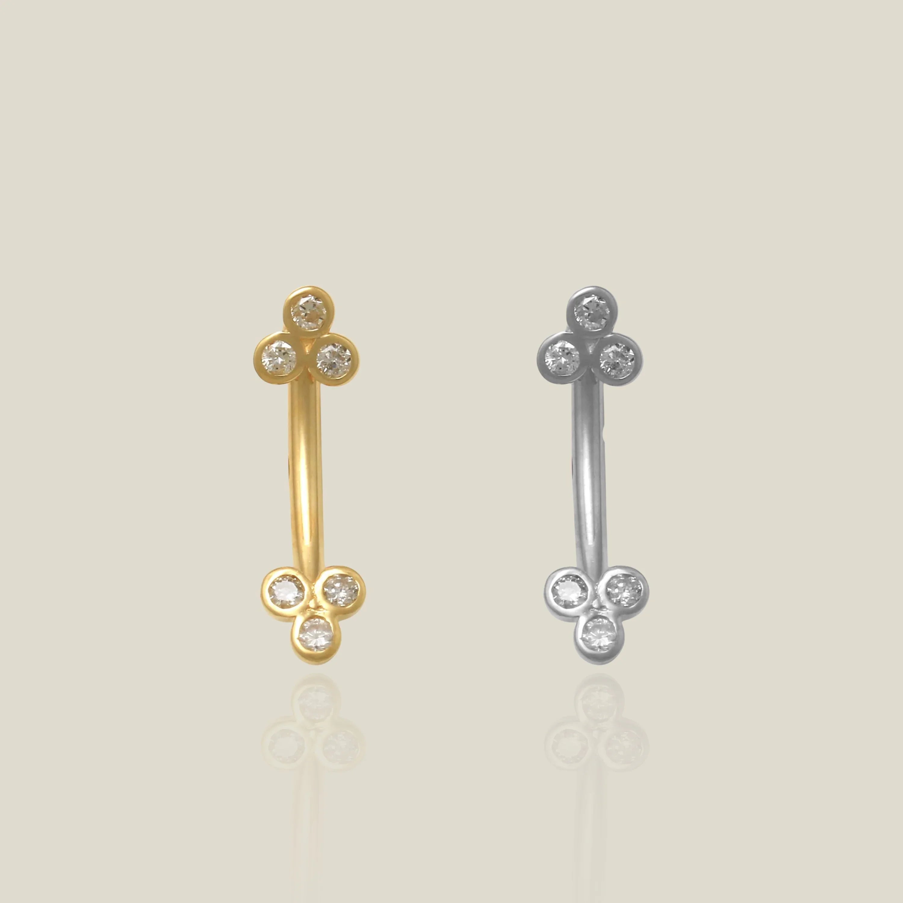 14K Solid Gold Diamond Trinity Floral Curved Barbell – Anygolds