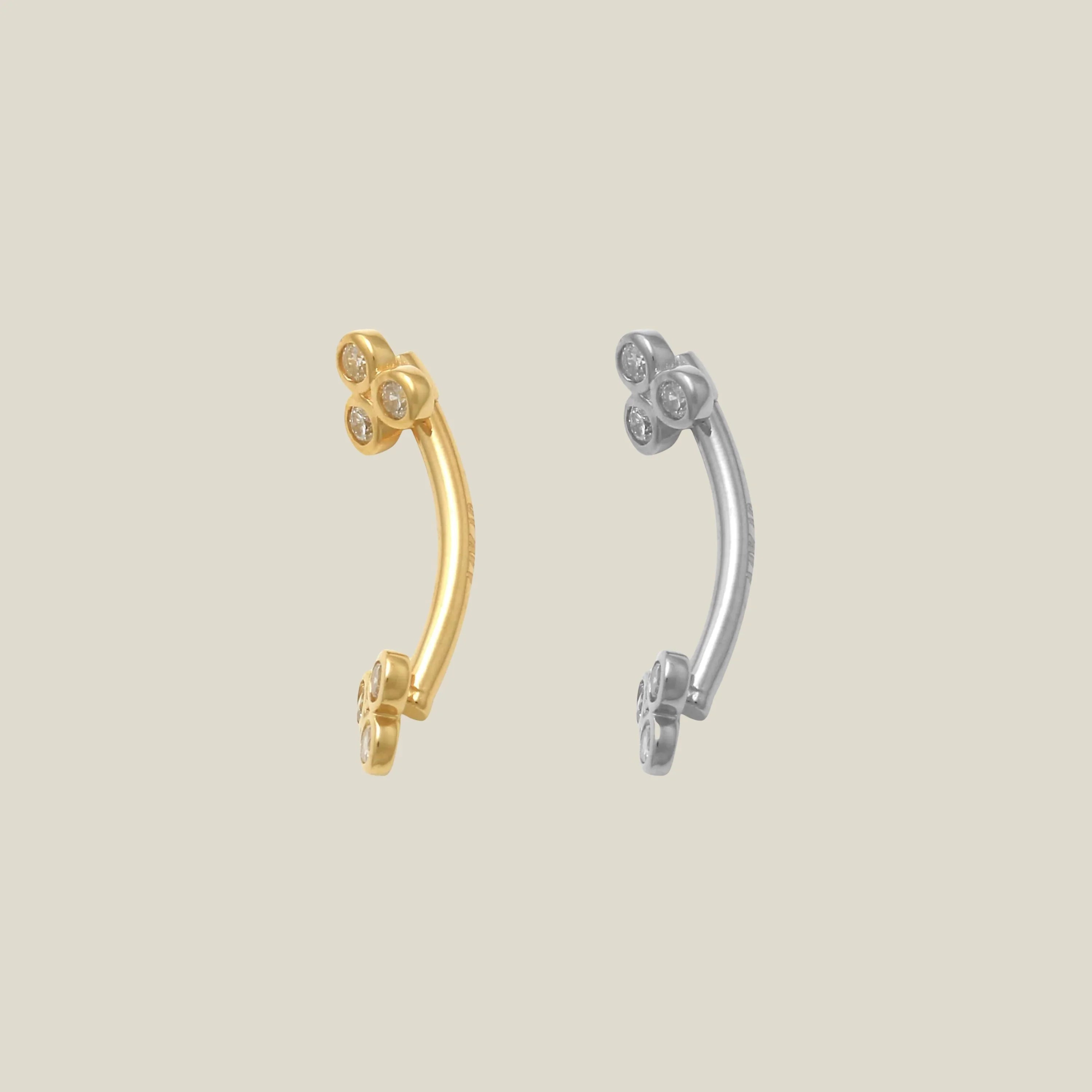14K Solid Gold Diamond Trinity Floral Curved Barbell – Anygolds