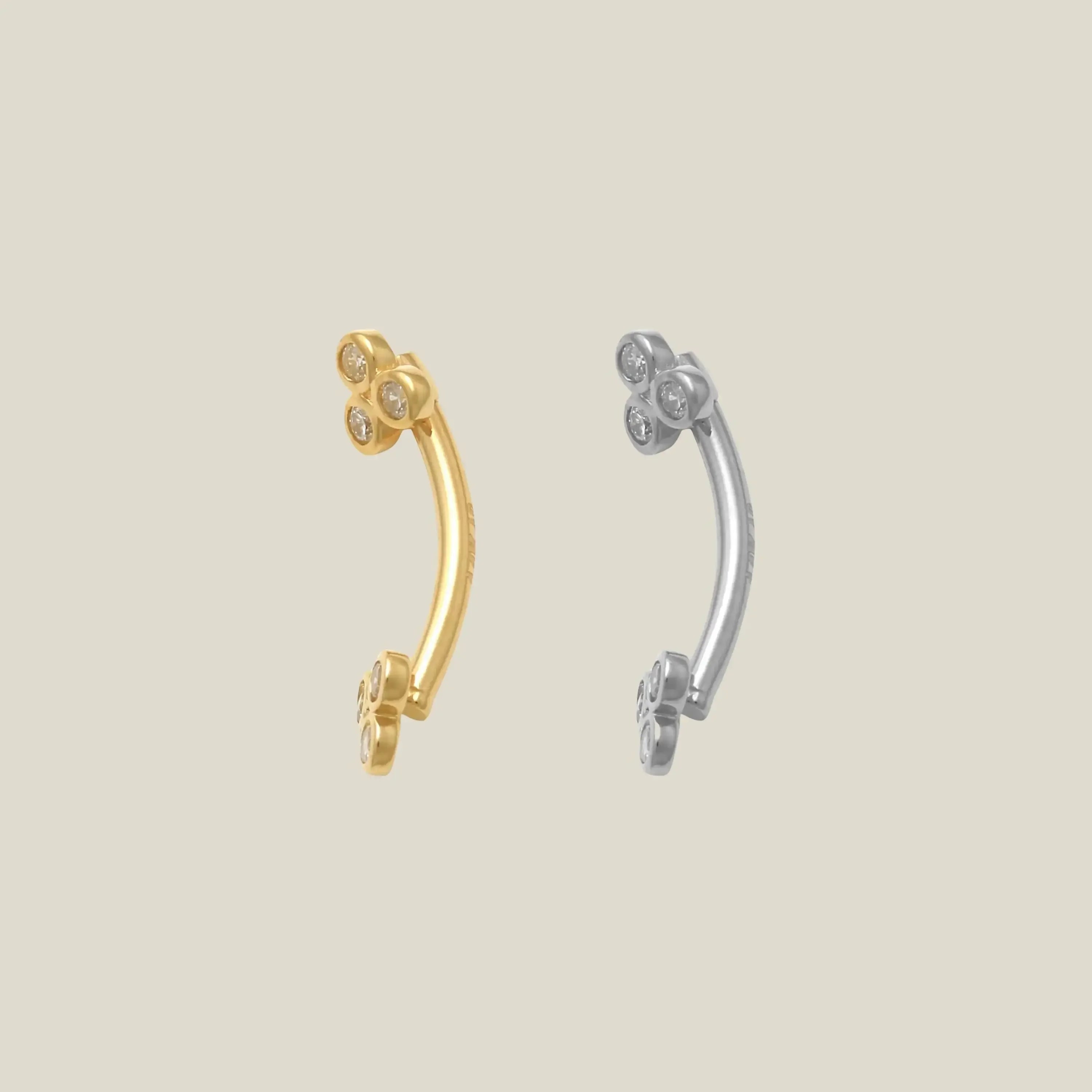14K Solid Gold Diamond Trinity Floral Curved Barbell – Anygolds