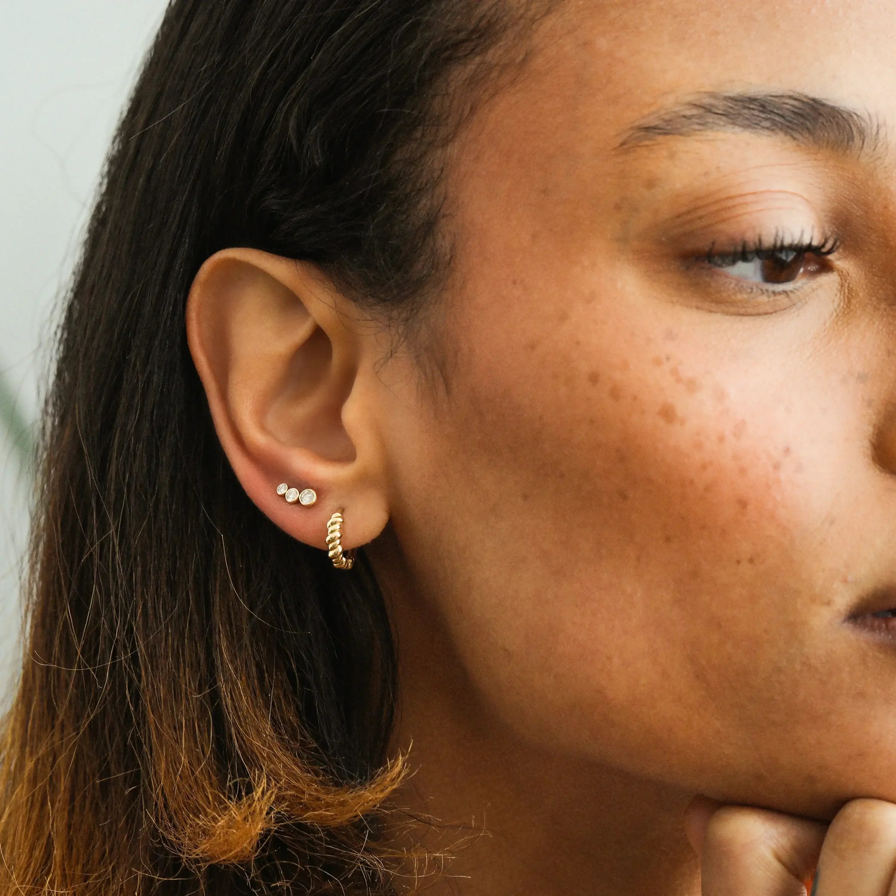 14K Solid Gold Rope Sculpted Huggie Hoop Earrings – Anygolds