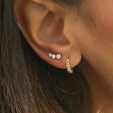14K Solid Gold Curved Round Trio Diamond Stud – Anygolds