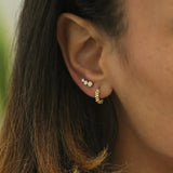 14K Solid Gold Curved Round Trio Diamond Stud – Anygolds
