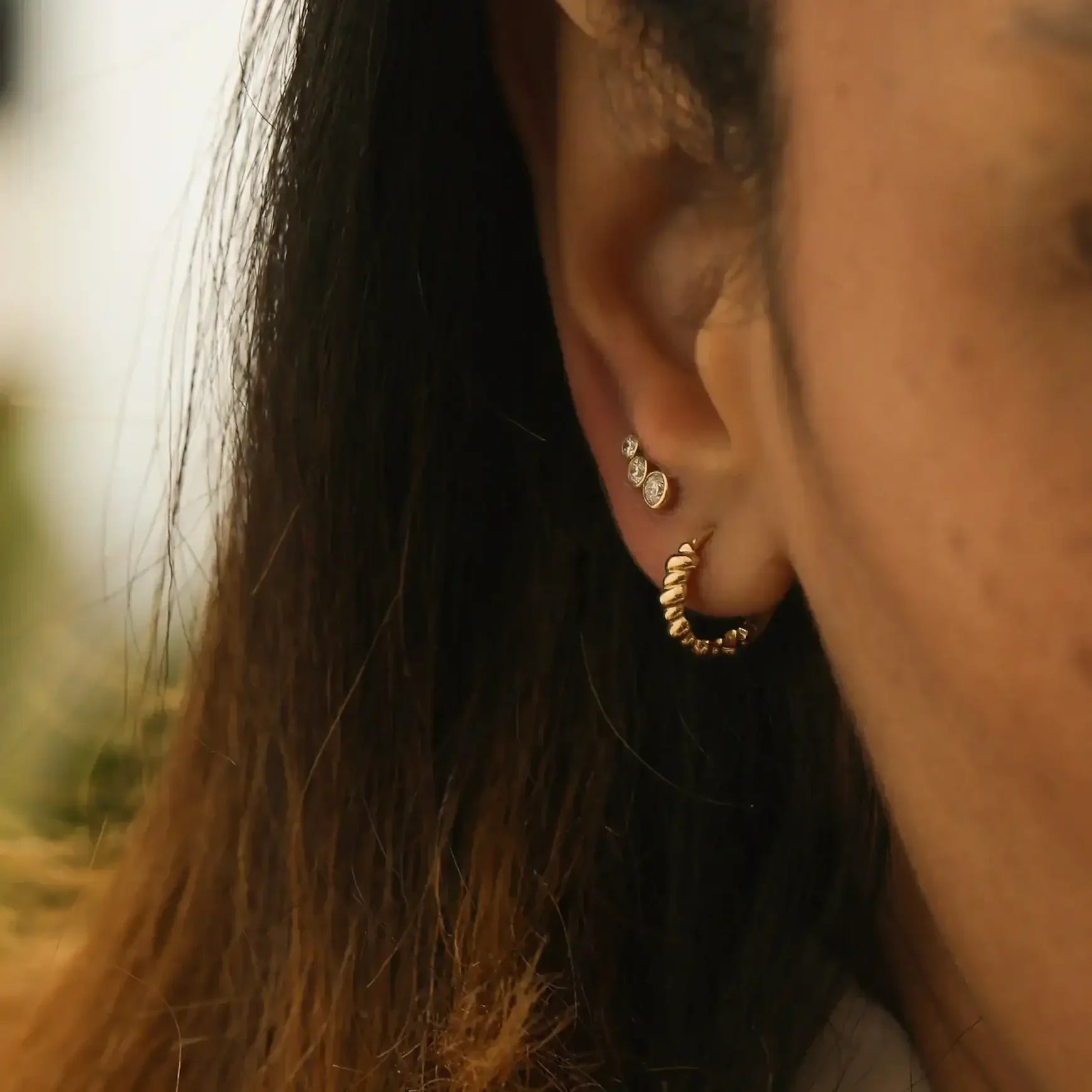 14K Solid Gold Rope Sculpted Huggie Hoop Earrings – Anygolds