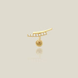 14K Solid Gold Curved CZ Bar Stud – Anygolds