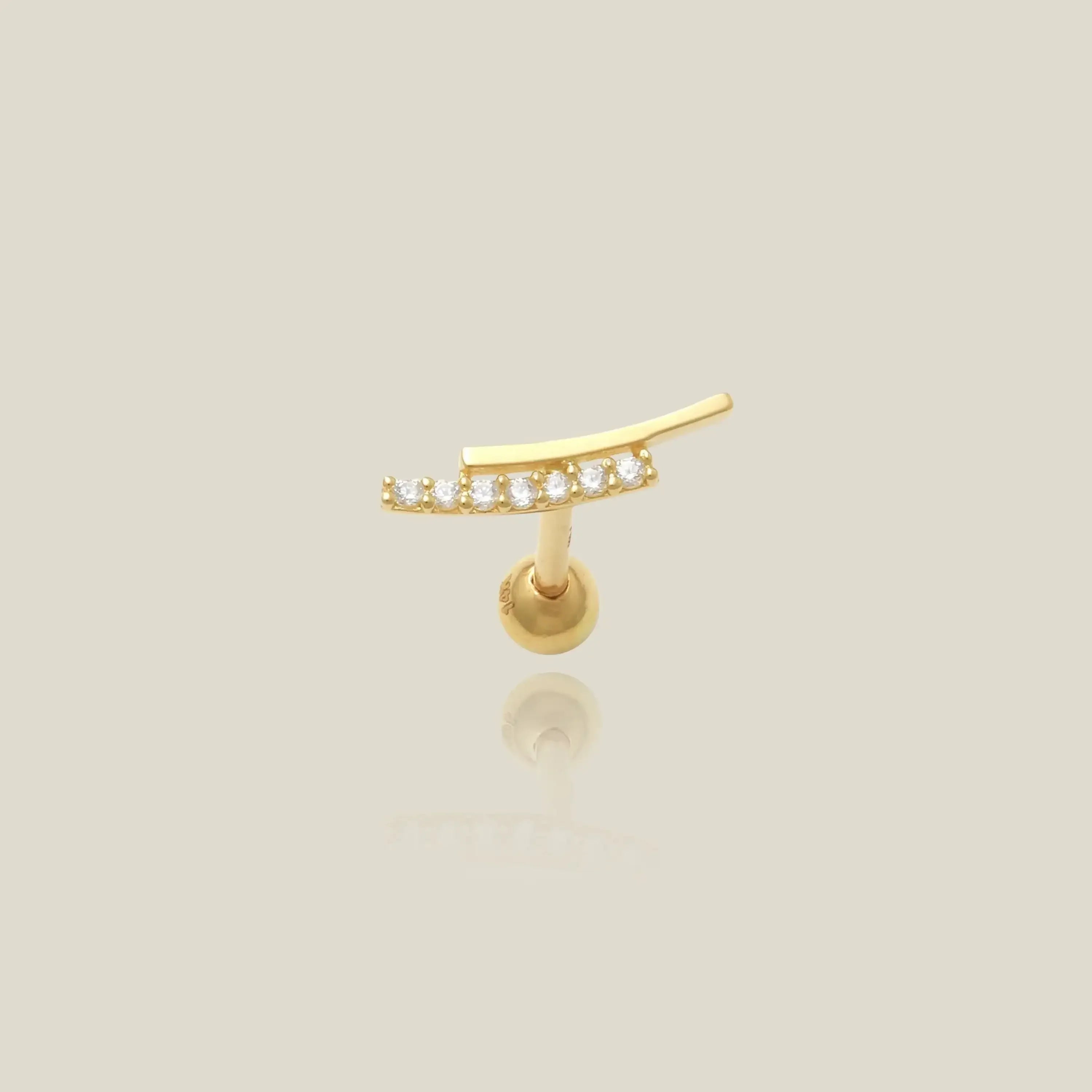 14K Solid Gold Curved CZ Bar Stud – Anygolds