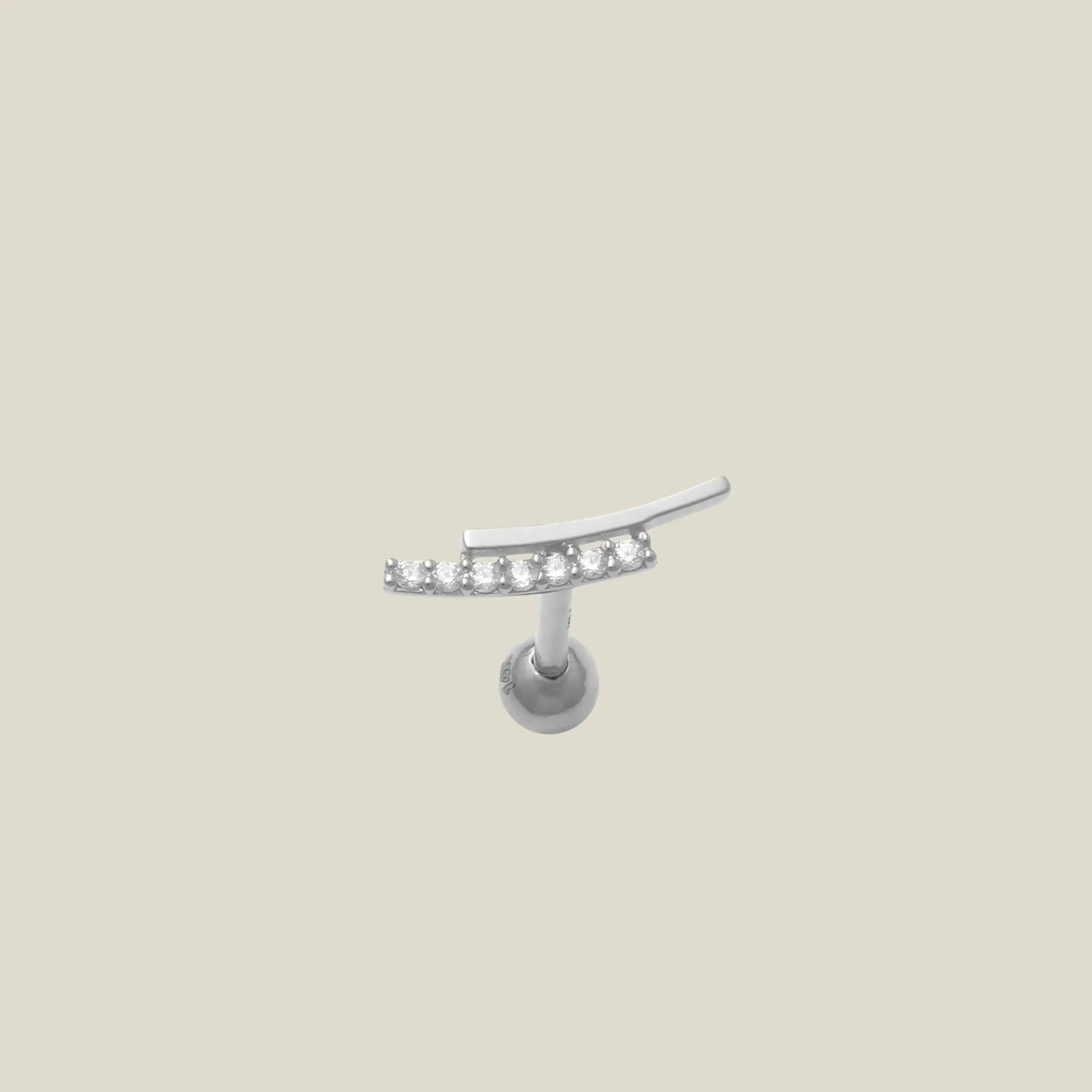 14K Solid Gold Curved CZ Bar Stud – Anygolds