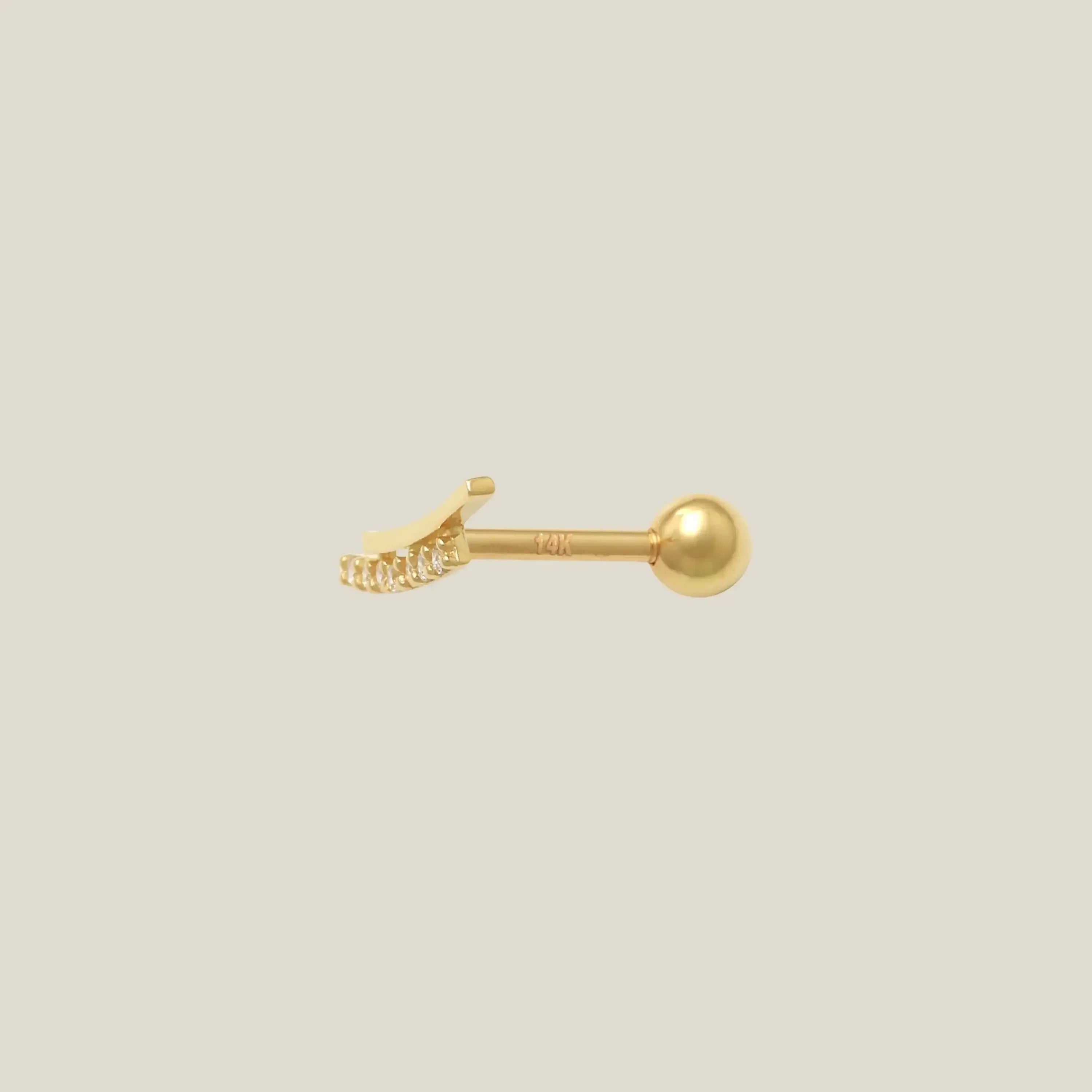 14K Solid Gold Curved CZ Bar Stud – Anygolds