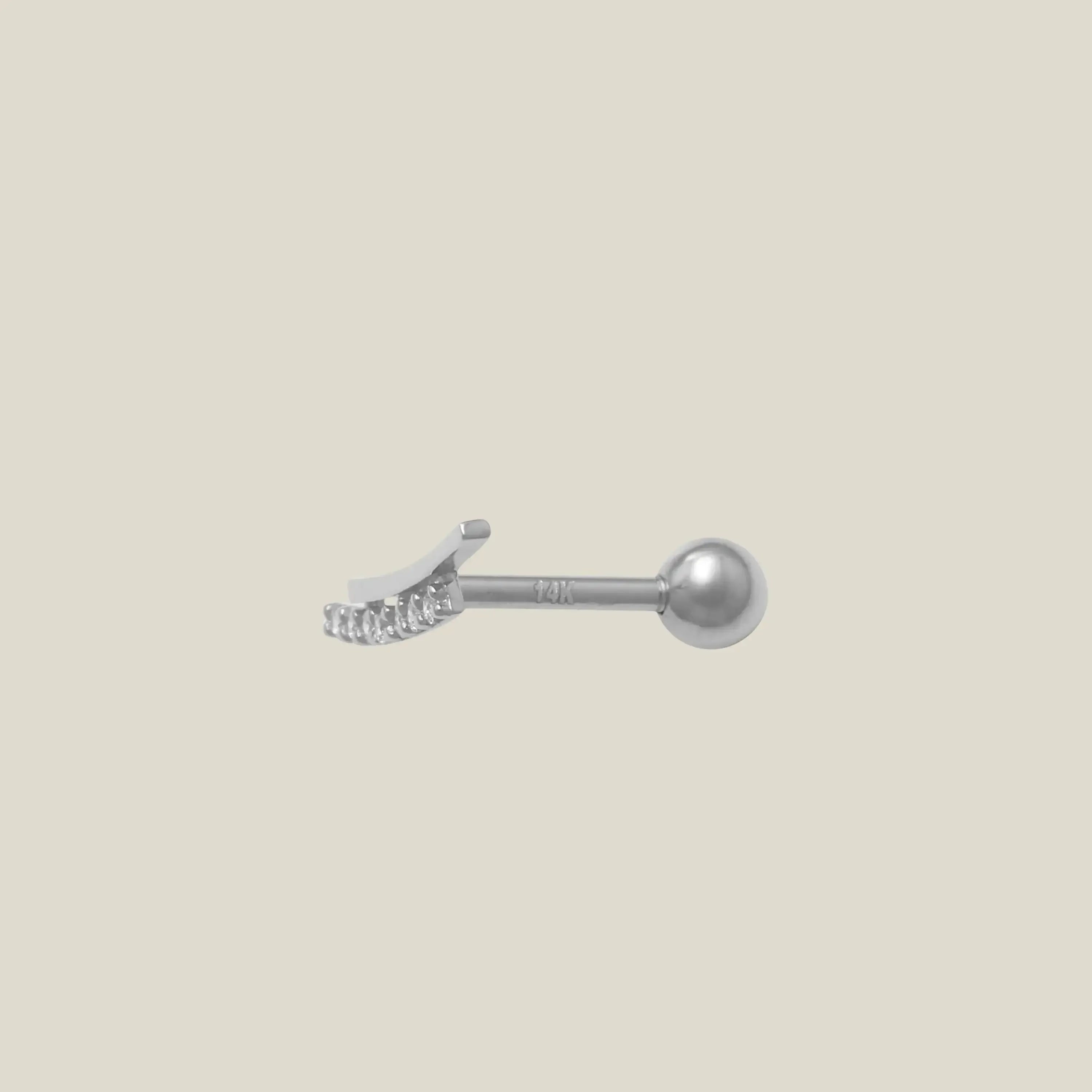 14K Solid Gold Curved CZ Bar Stud – Anygolds