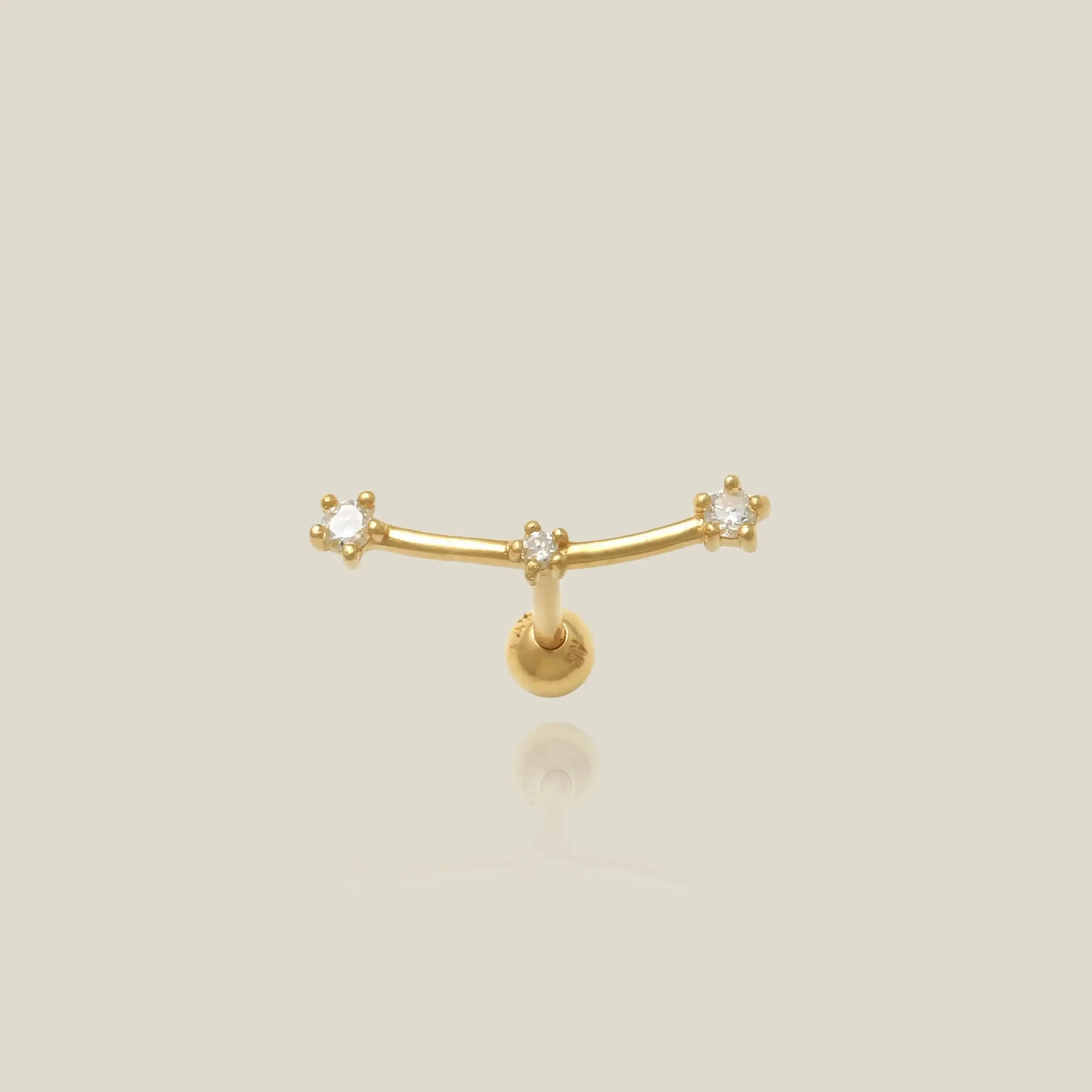 14K Solid Gold Diamond Celestial Curved Bar Stud – Anygolds