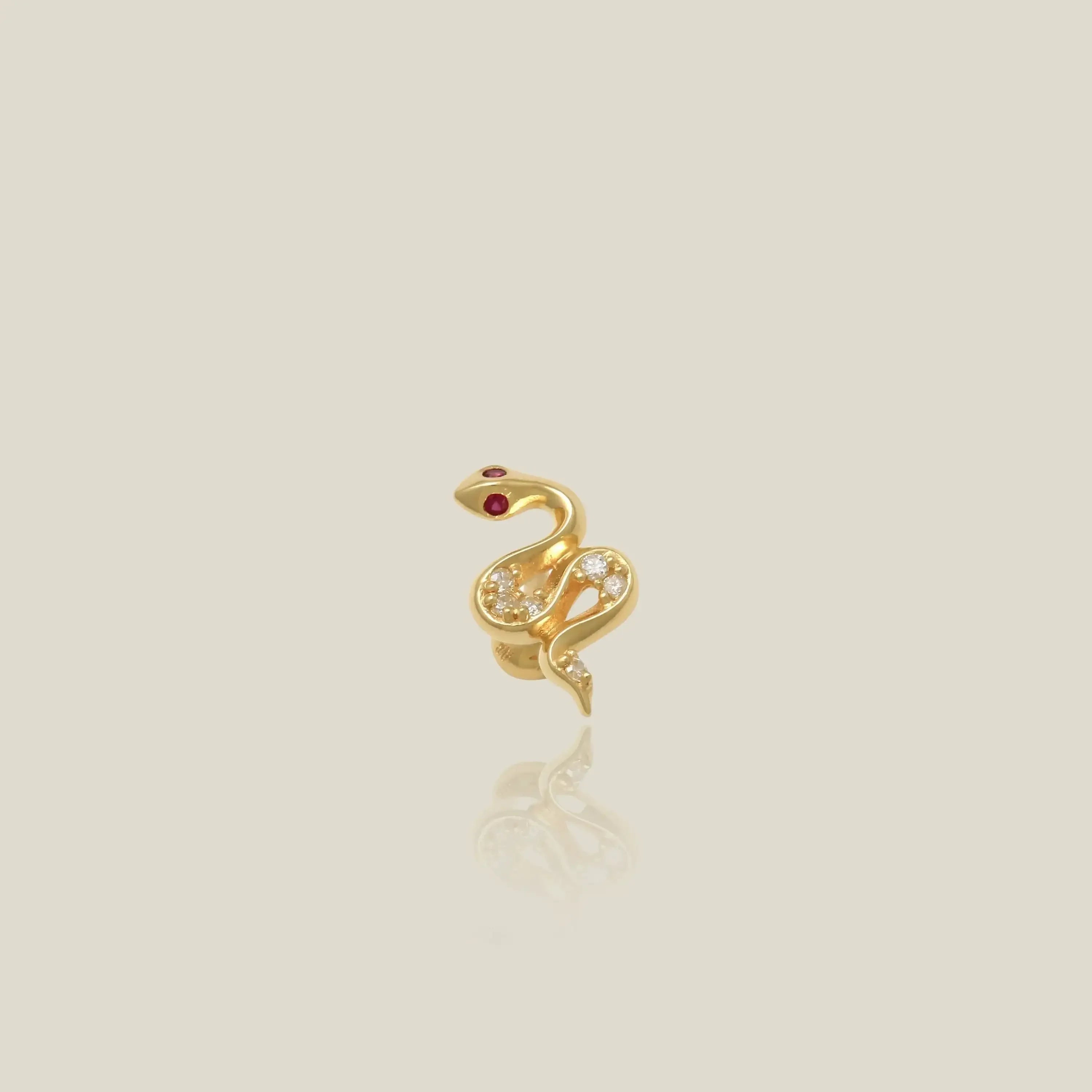 14K Solid Gold Diamond & Ruby Snake Stud – Anygolds