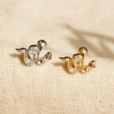14K Solid Gold Diamond & Ruby Snake Stud – Anygolds