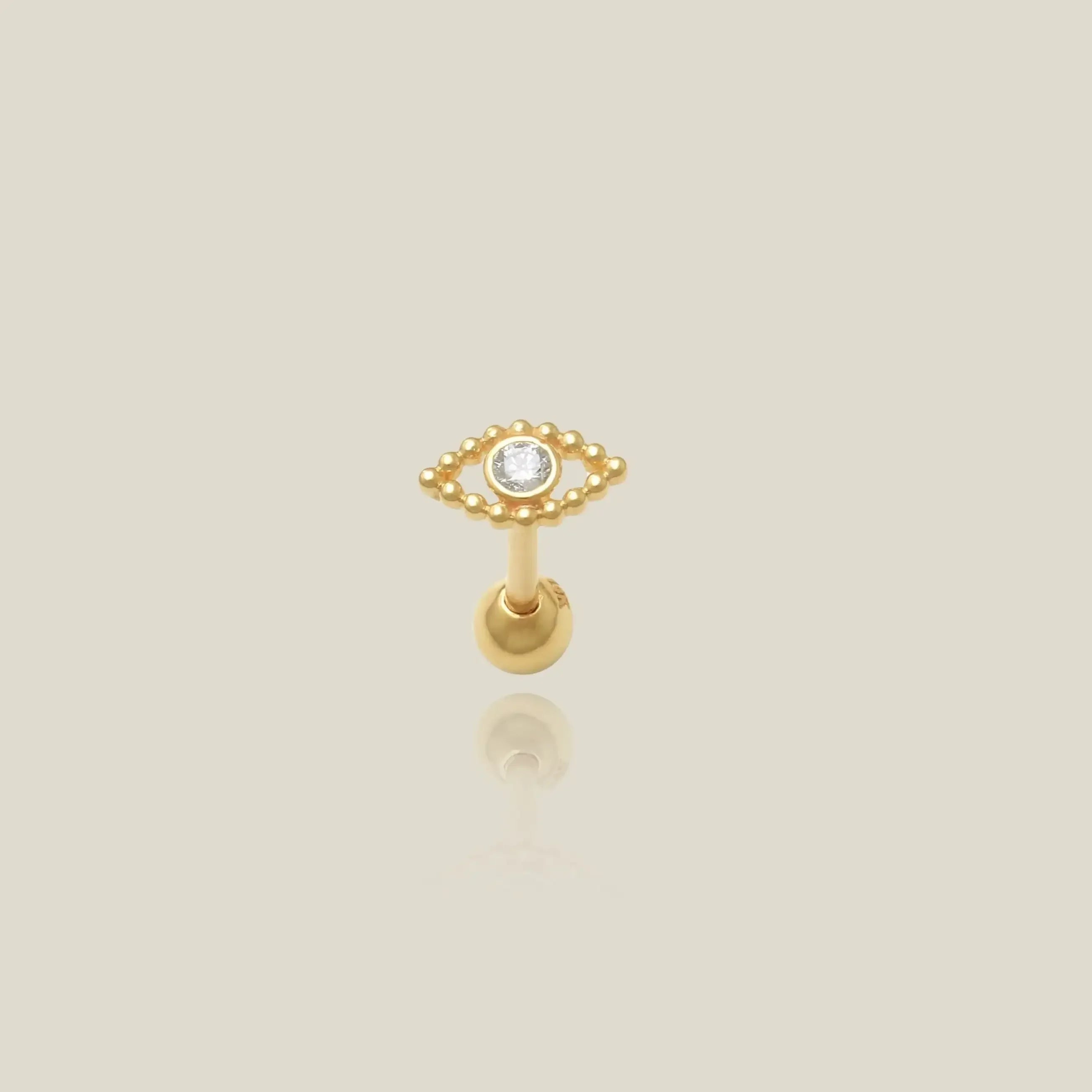 14K Solid Gold Beaded Diamond Evil Eye Stud – Anygolds