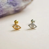14K Solid Gold Beaded Diamond Evil Eye Stud – Anygolds