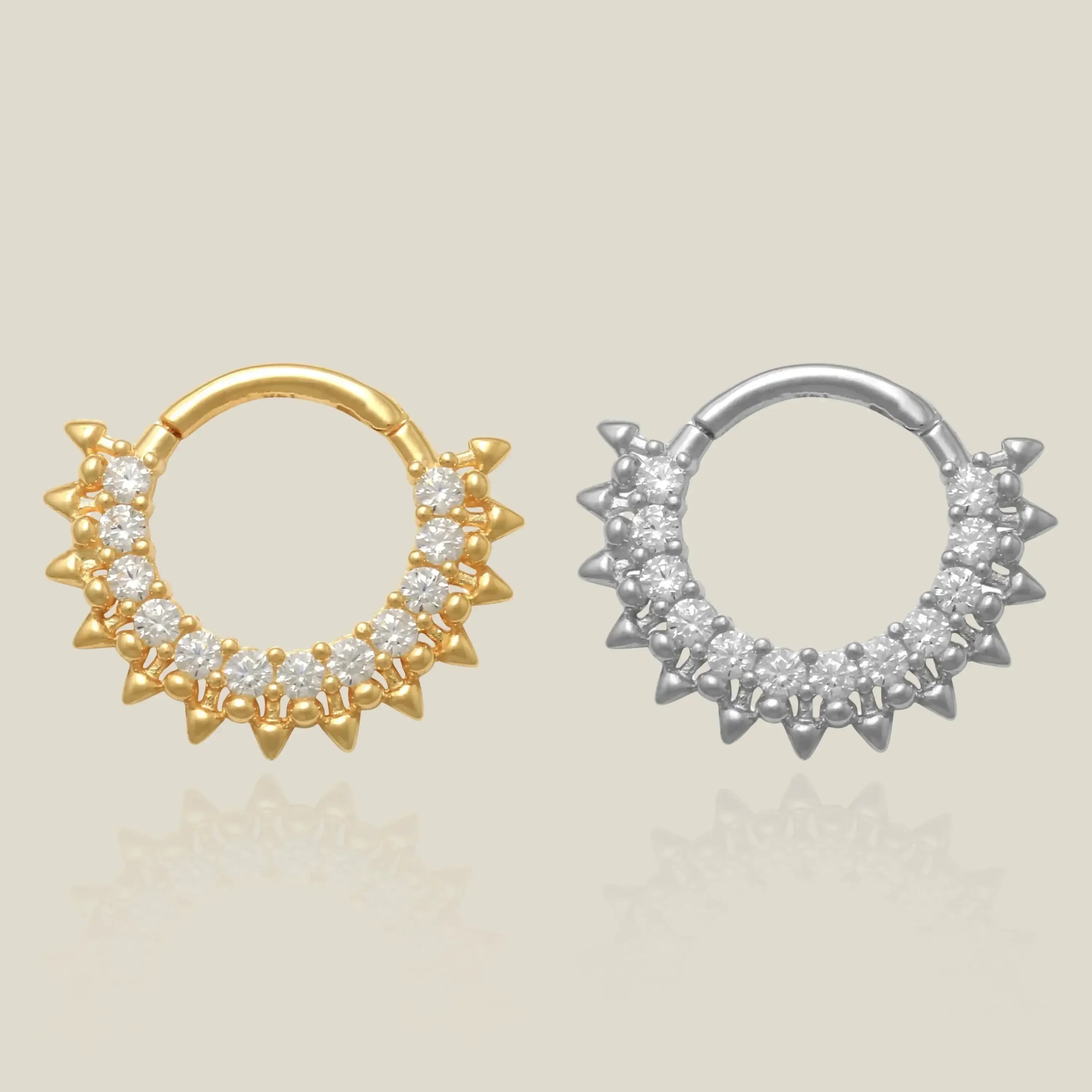 14K Solid Gold CZ Sun Soleil Clicker Hoop – Anygolds