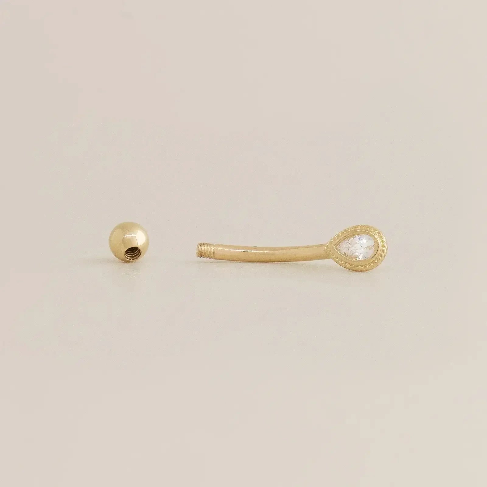 14K Solid Gold Teardrop Stone Curved Barbell - 16G – Anygolds
