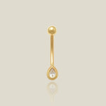 14K Solid Gold Teardrop Stone Curved Barbell - 16G – Anygolds
