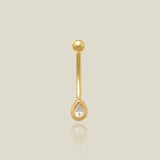 14K Solid Gold Teardrop Stone Curved Barbell - 16G – Anygolds