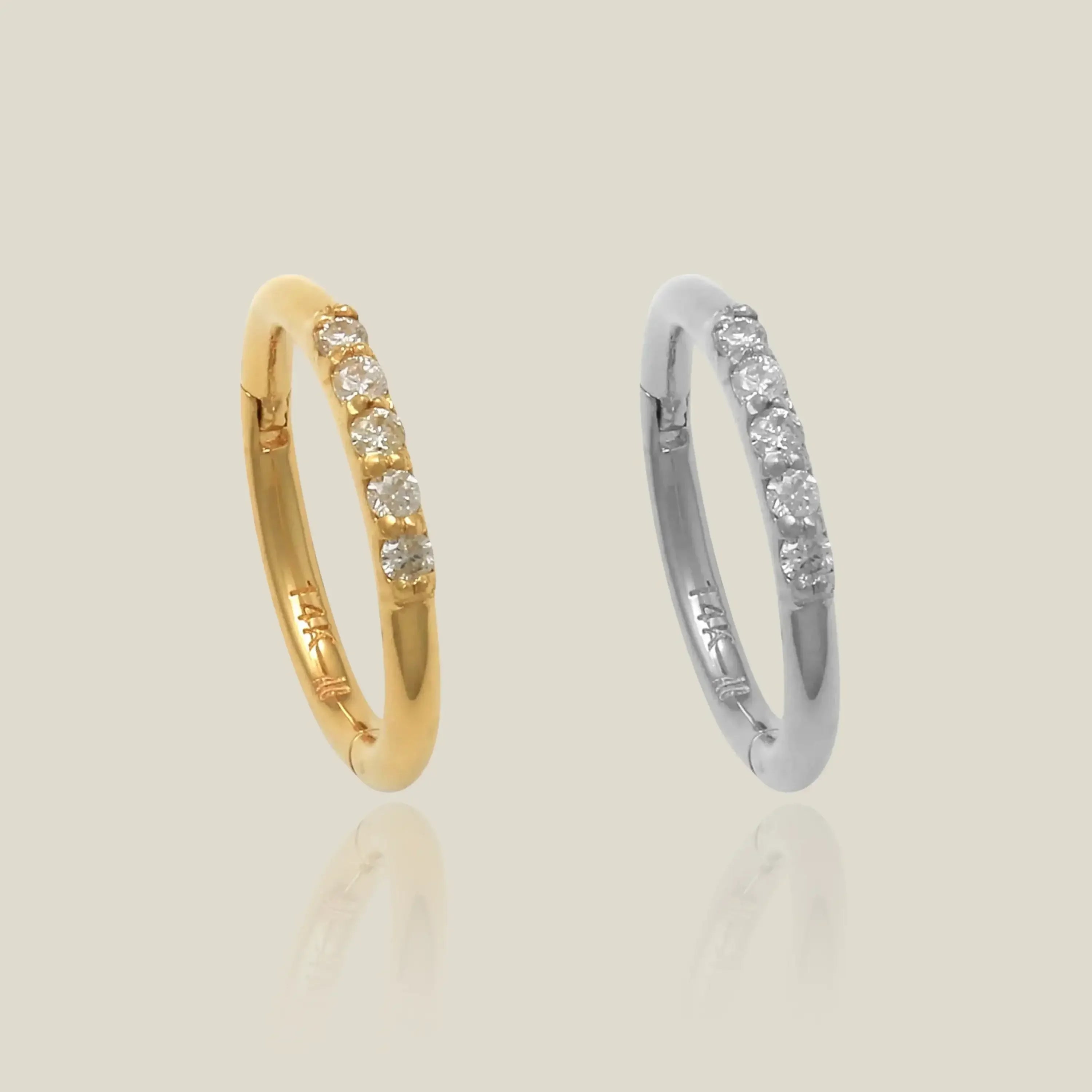 14K Solid Gold Prong Diamond Clicker Hoop – Anygolds