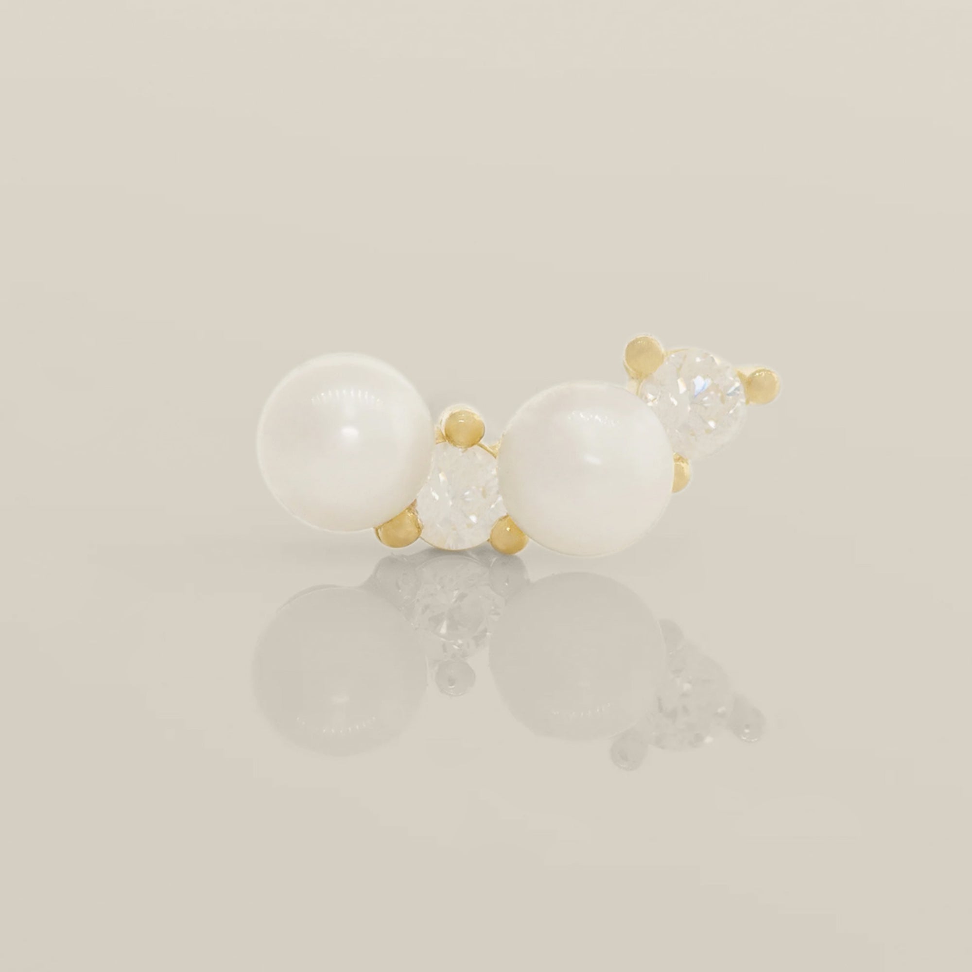 14K Solid Gold Pearl Cubic Zirconia Stud Piercing Earring - Anygolds