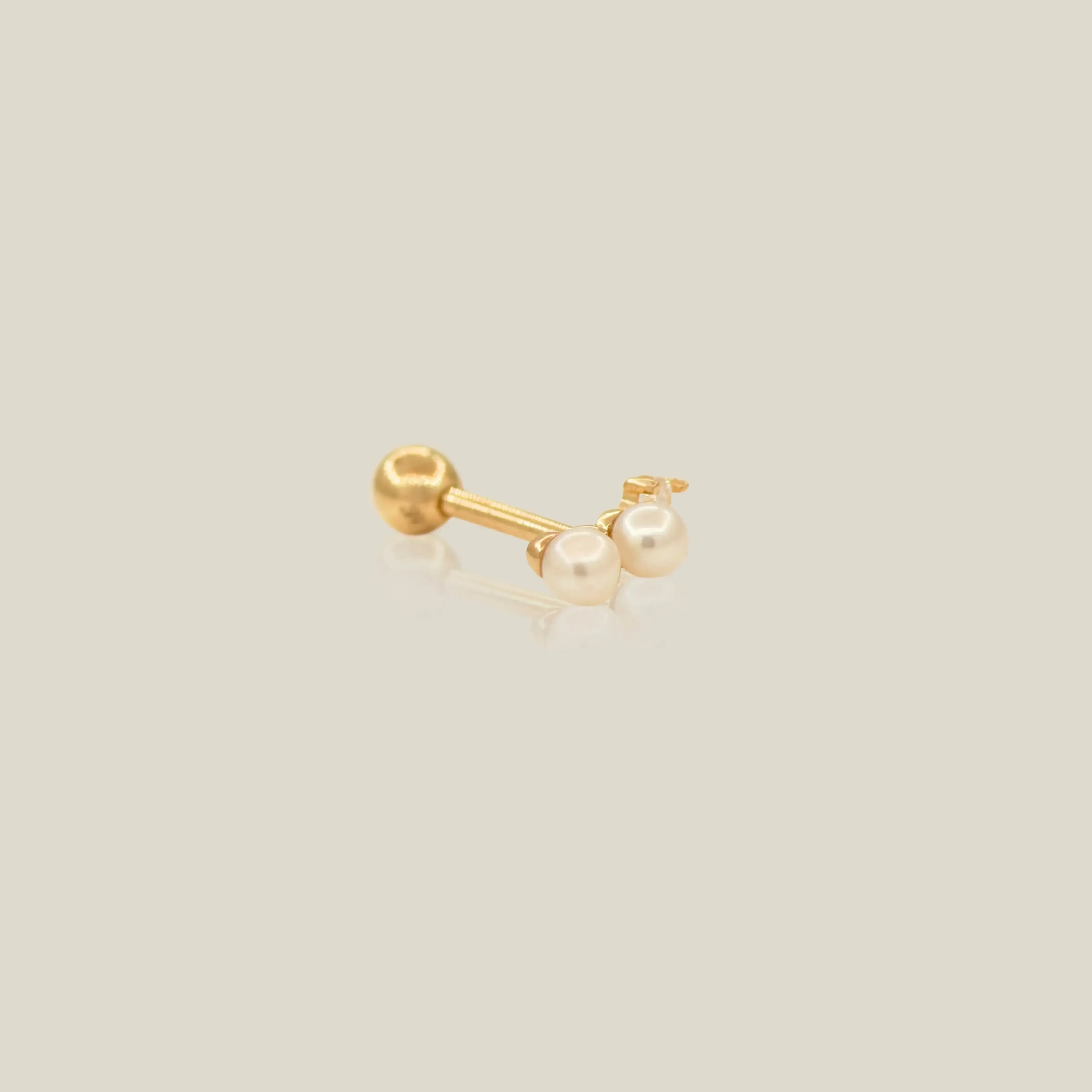 14K Solid Gold Double Pearl Stack Stud – Anygolds