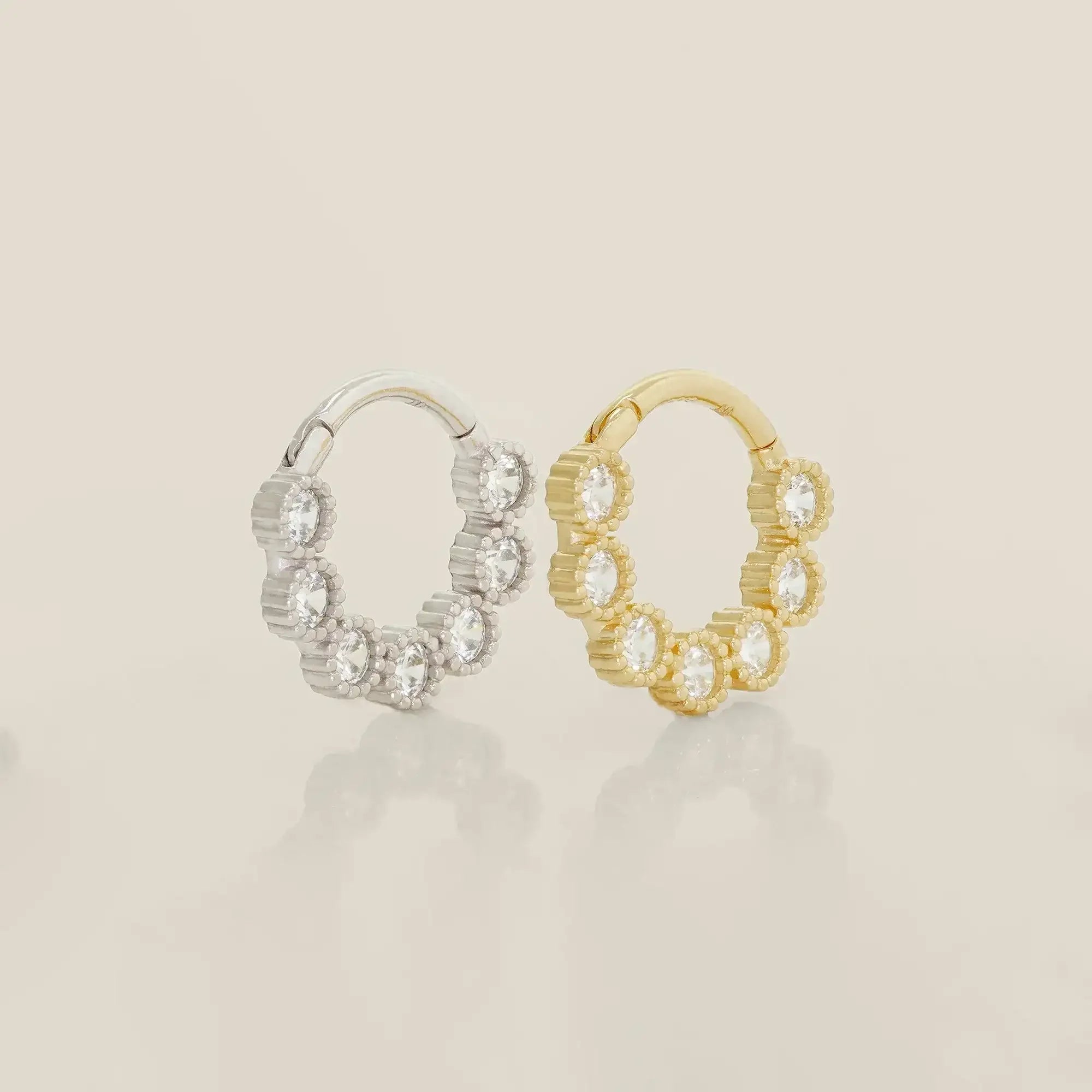 14K Solid Gold CZ Beaded Clicker Hoop – Anygolds