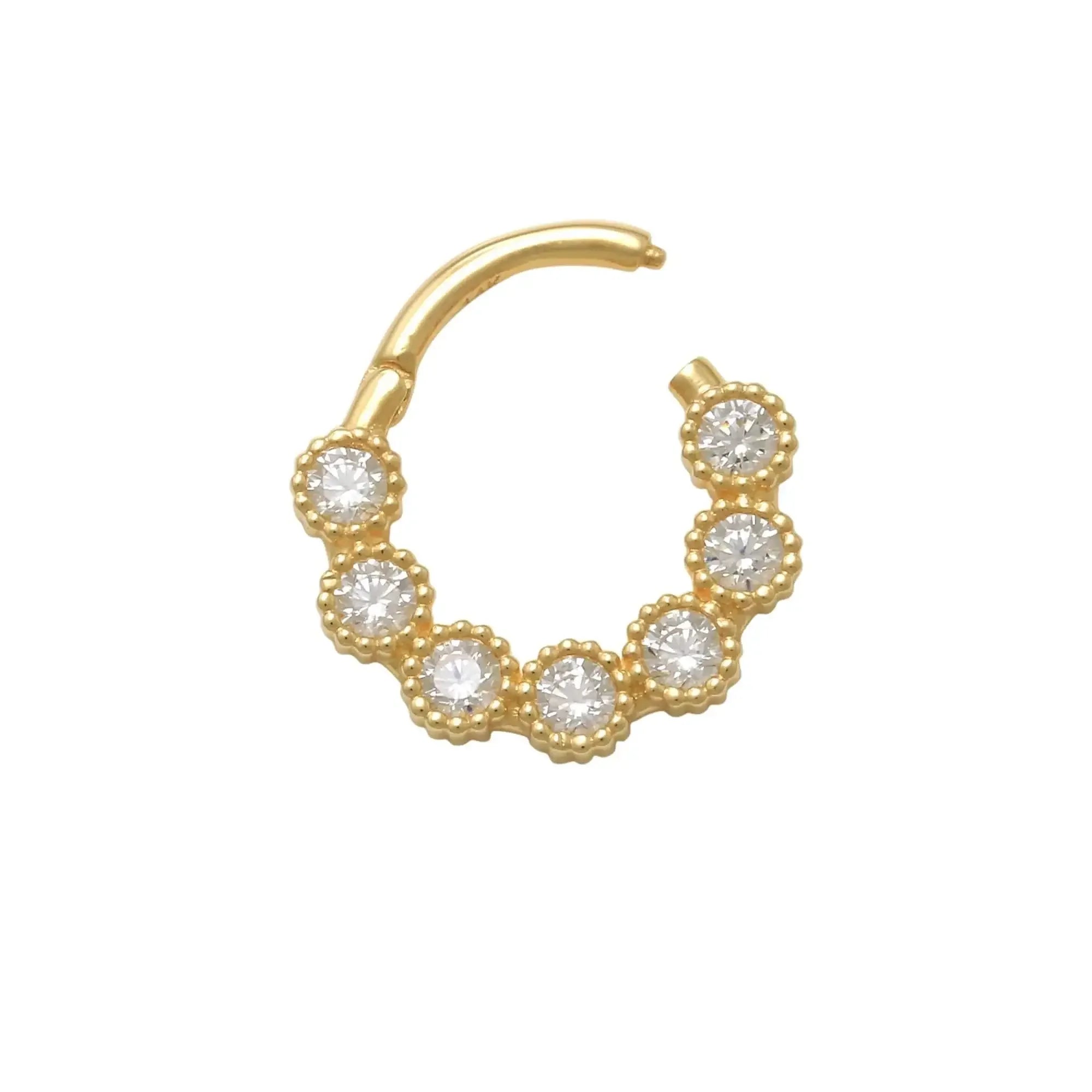 14K Solid Gold CZ Beaded Clicker Hoop – Anygolds