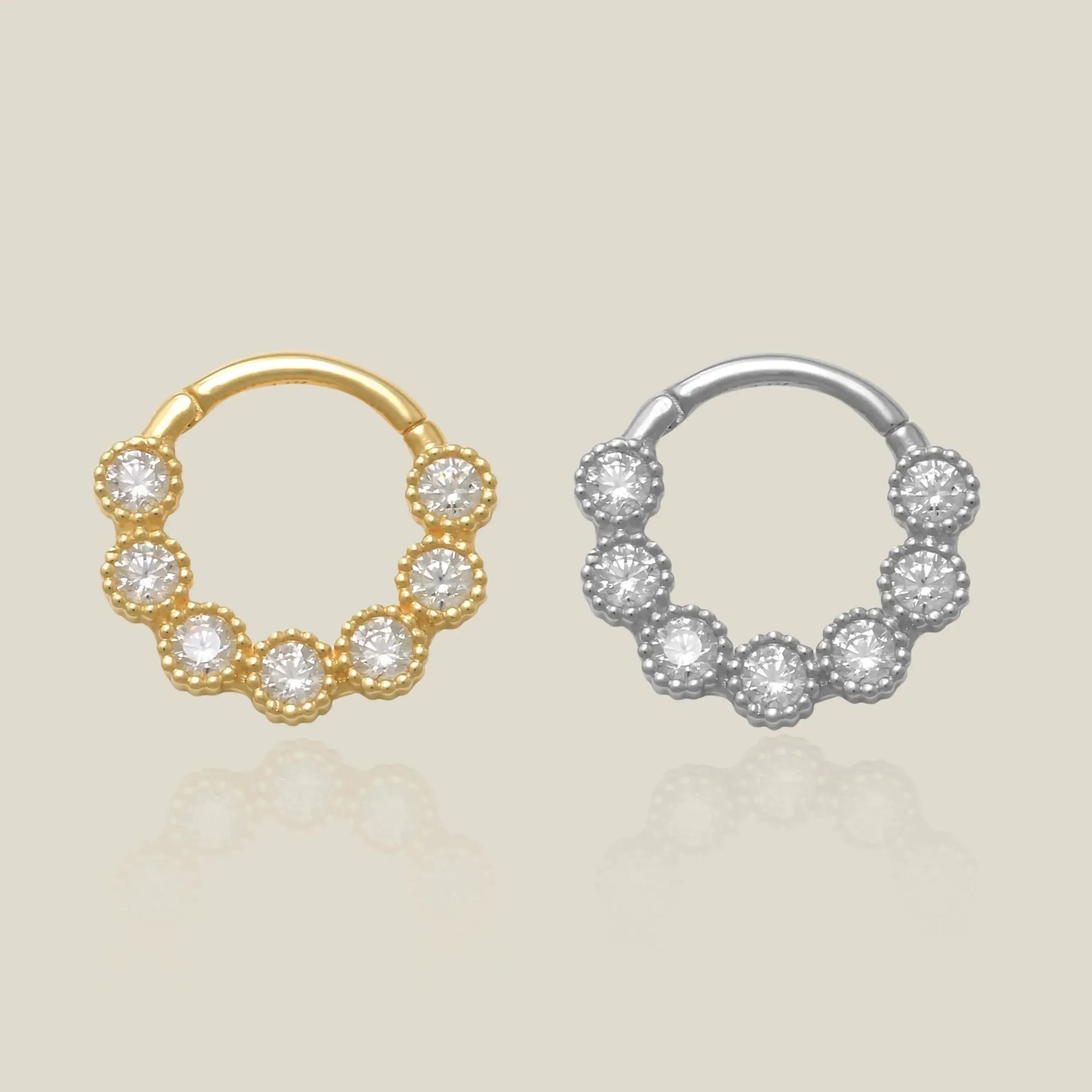 14K Solid Gold CZ Beaded Clicker Hoop – Anygolds