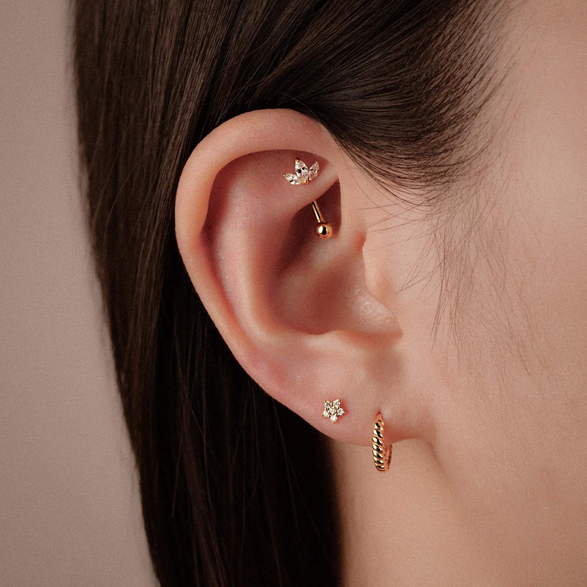 14K Solid Gold Lotus Flower Curved Barbell – Anygolds