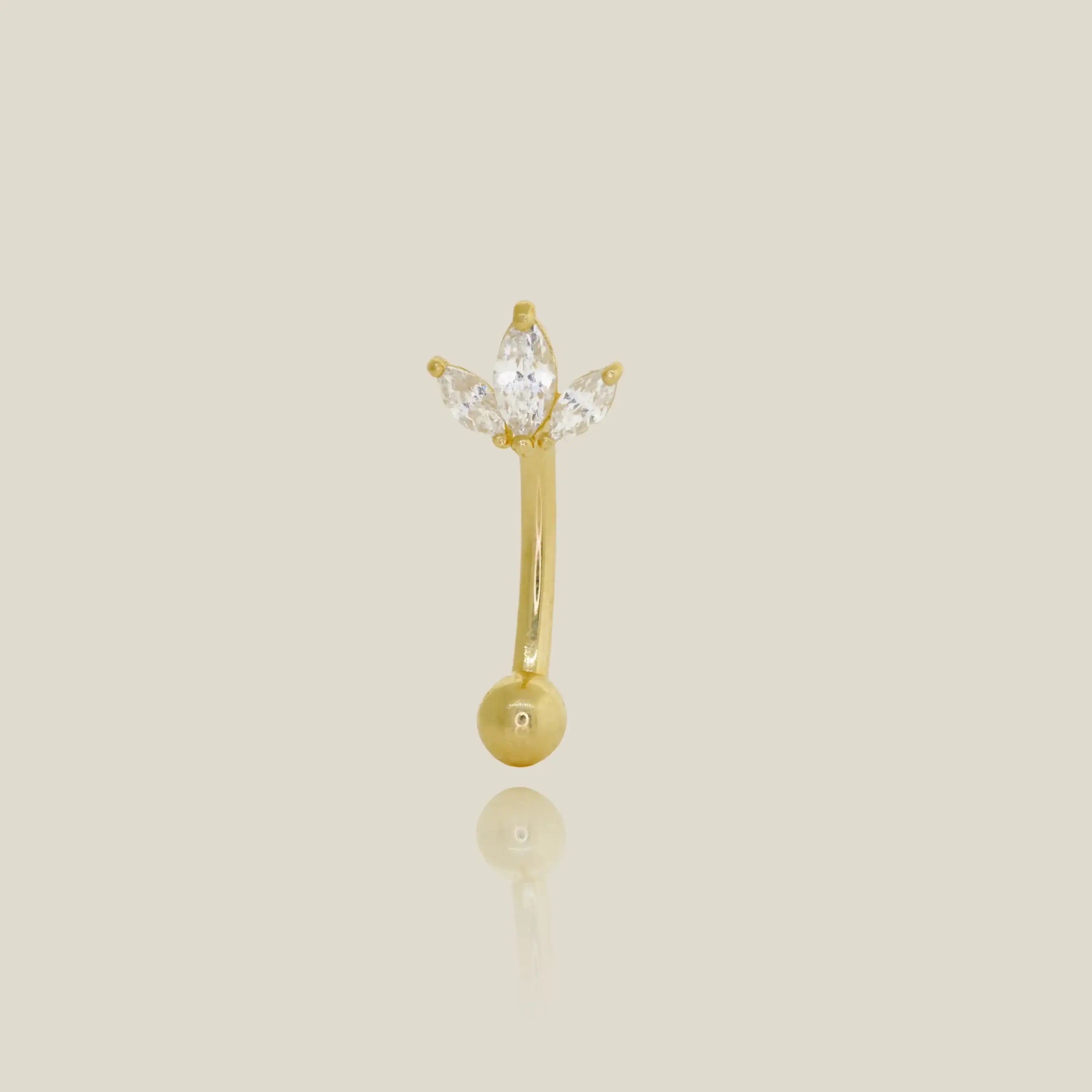 14K Solid Gold Lotus Flower Curved Barbell – Anygolds