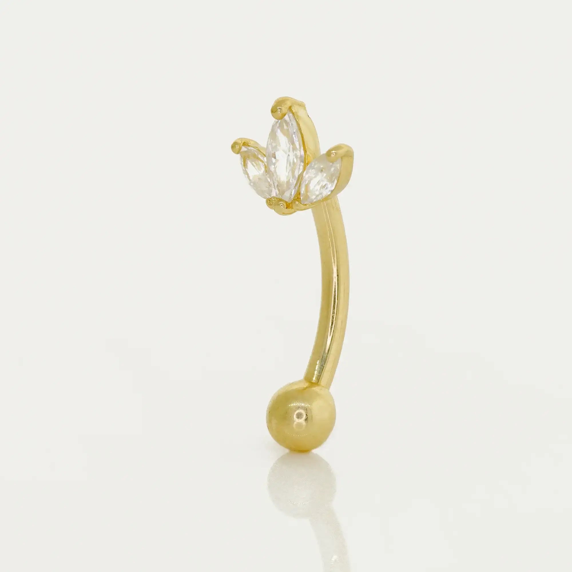 14K Solid Gold Lotus Flower Curved Barbell – Anygolds