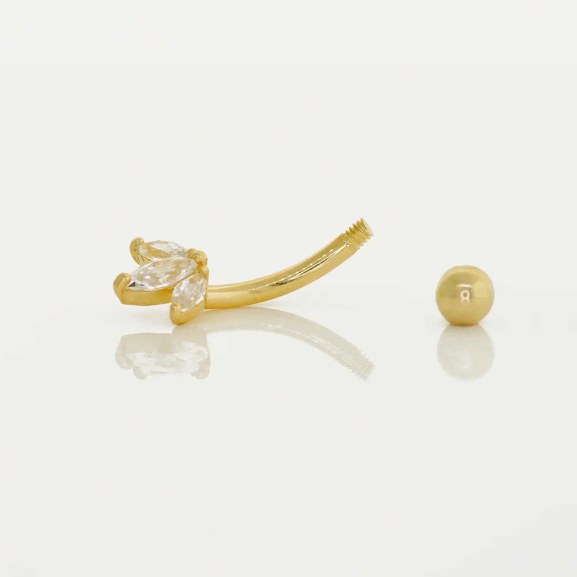 14K Solid Gold Lotus Flower Curved Barbell – Anygolds