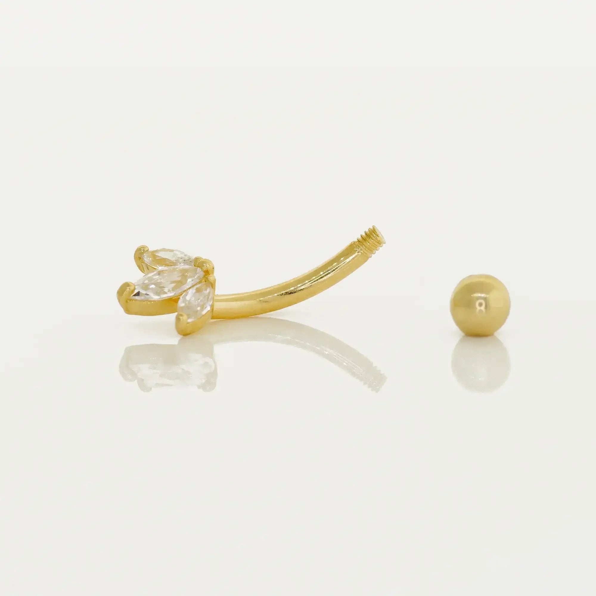 14K Solid Gold Lotus Flower Curved Barbell – Anygolds