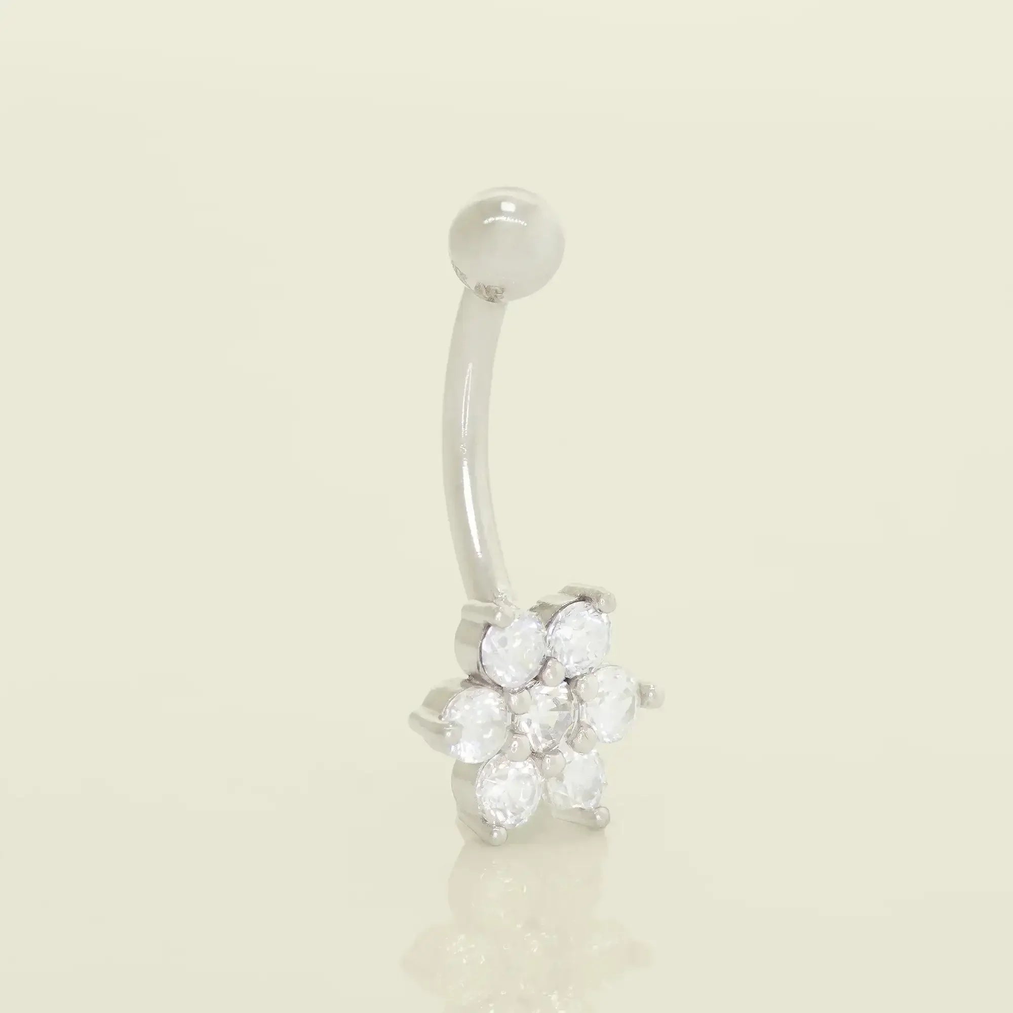 14K Solid Gold Daisy Flower Stone Curved Barbell – Anygolds