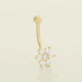 14K Solid Gold Daisy Flower Stone Curved Barbell – Anygolds