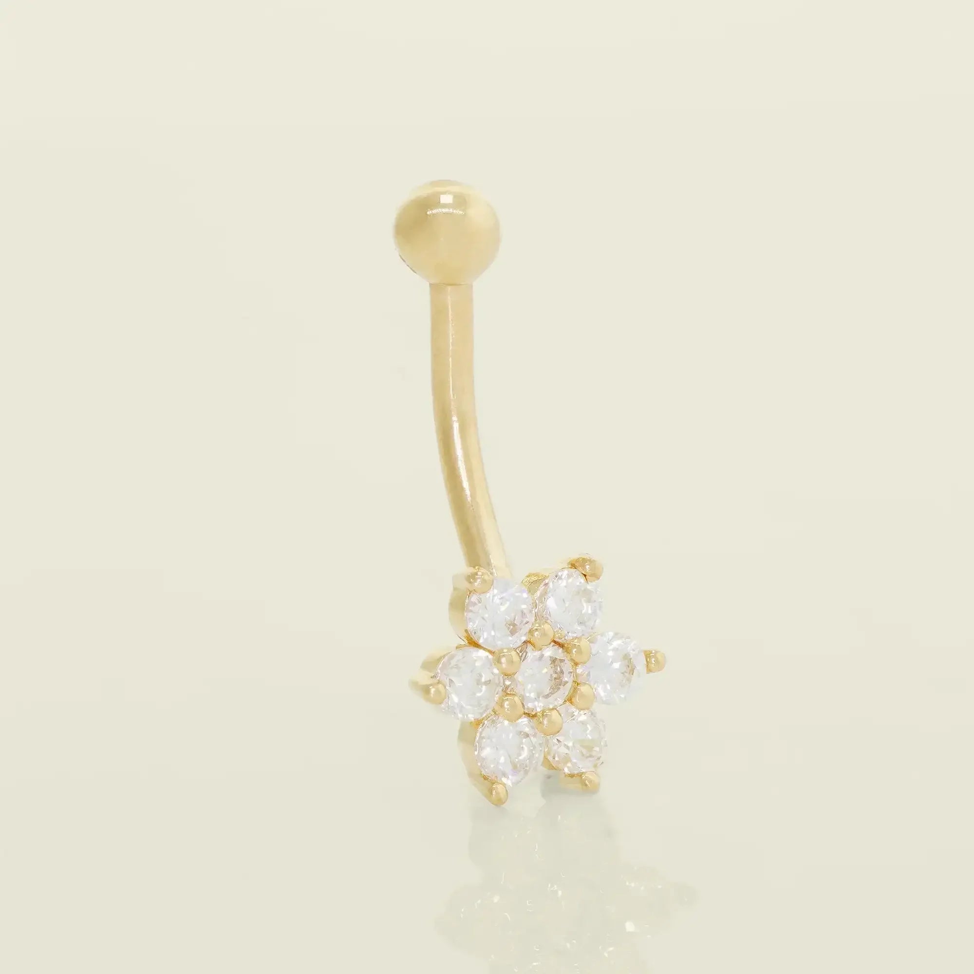 14K Solid Gold Daisy Flower Stone Curved Barbell – Anygolds