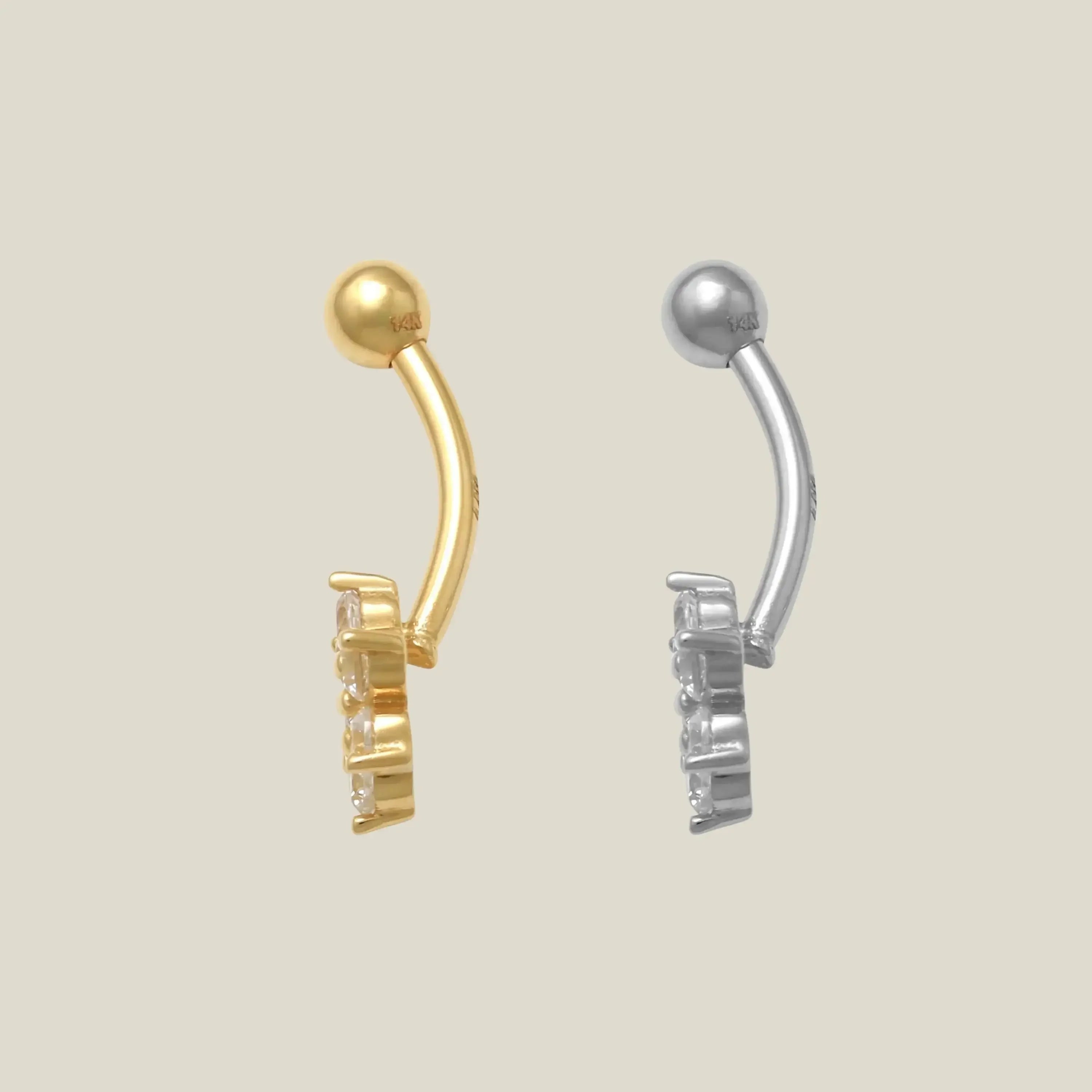 14K Solid Gold Daisy Flower Stone Curved Barbell – Anygolds