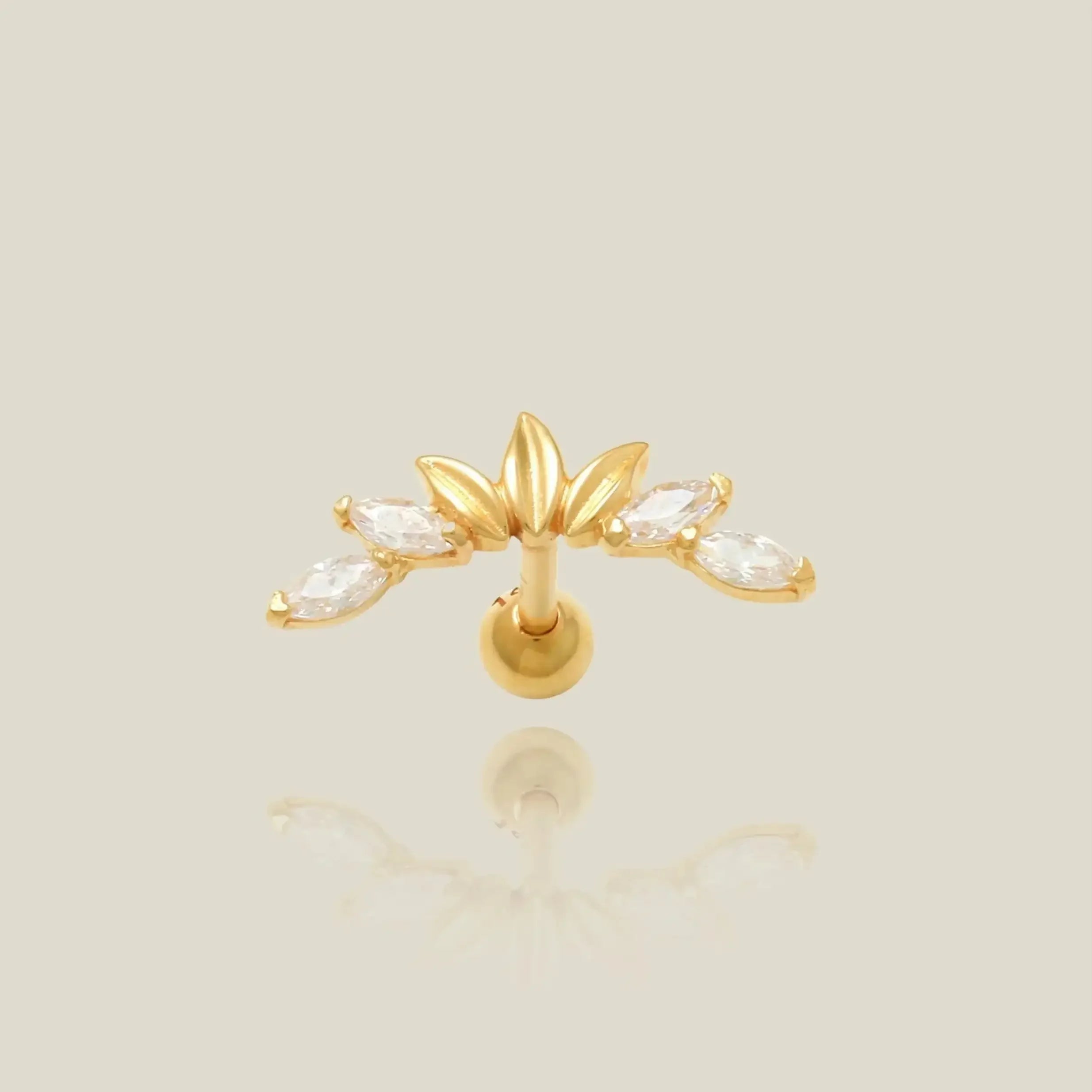 14K Solid Gold Marquise Curved Leaf Stud – Anygolds