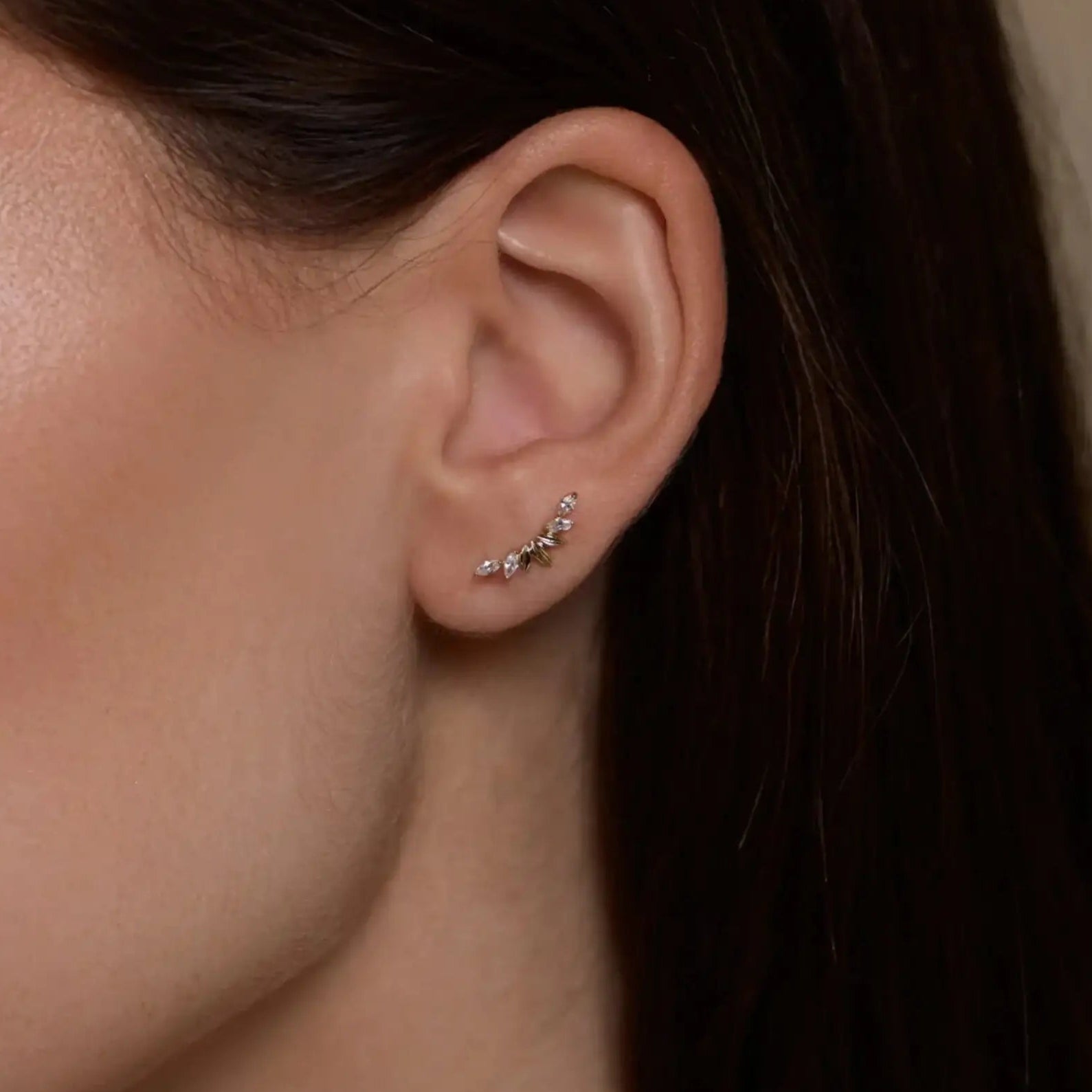 14K Solid Gold Marquise Curved Leaf Stud – Anygolds