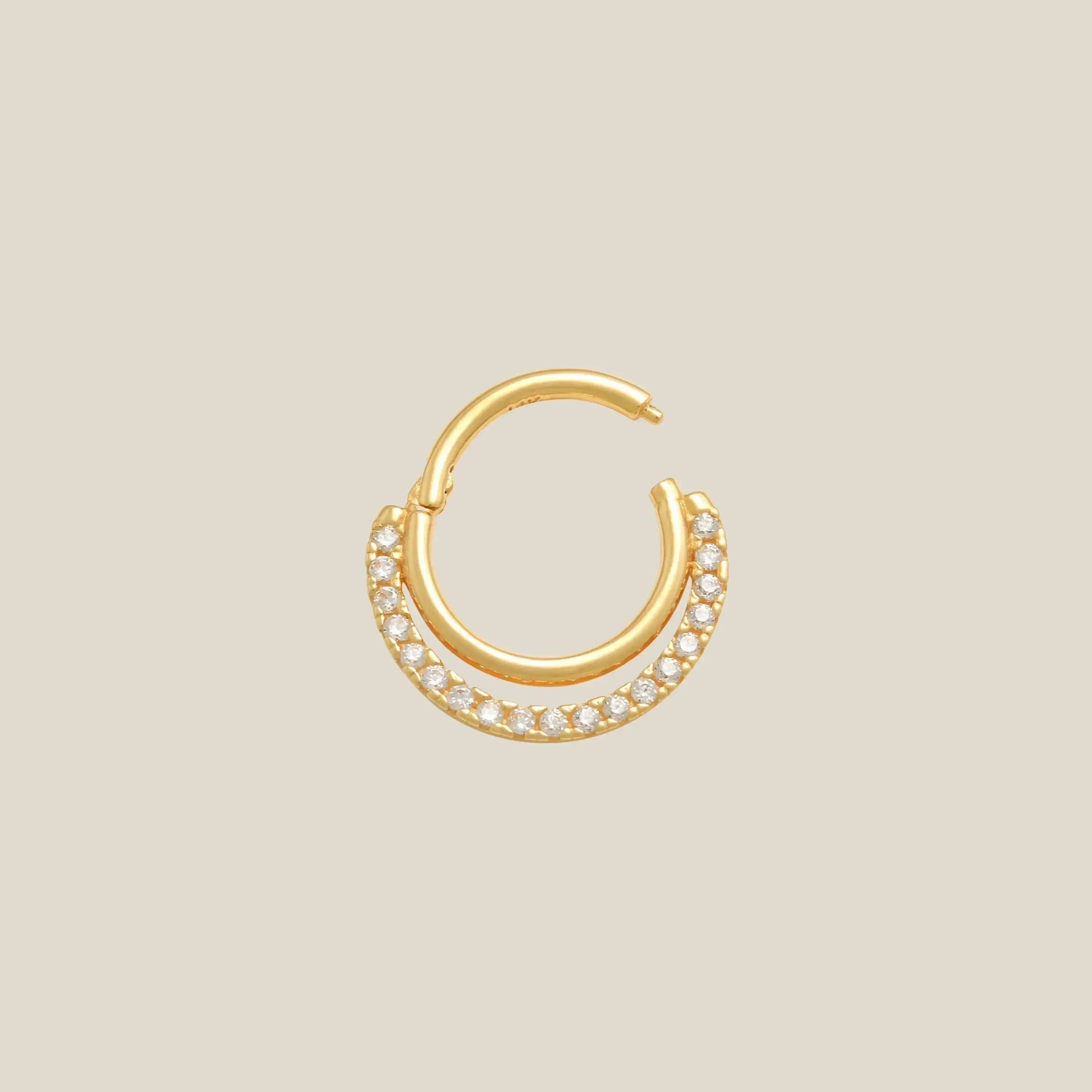 14K Solid Gold Double CZ Row Hoop – Anygolds